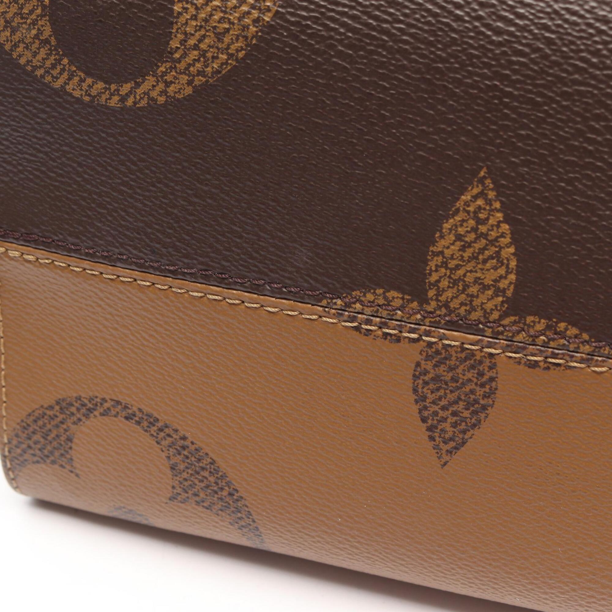 Louis Vuitton Beige Brown Coated Canvas Leather Handbag Tote Bag (Pre-Owned)