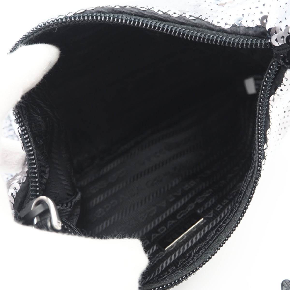 Prada Black Silver Nylon Spangles Handbag (Pre-Owned)