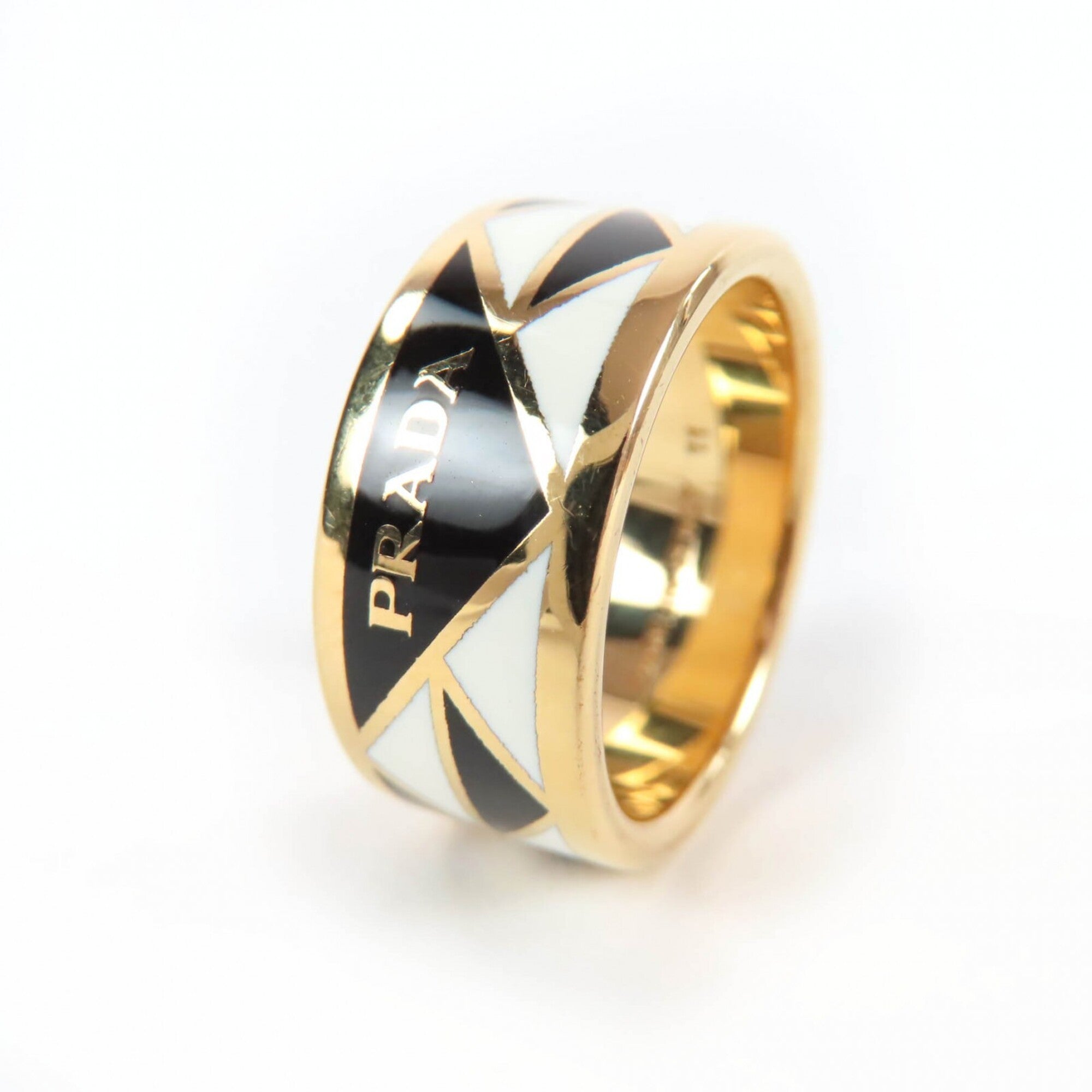 Prada Gold Black White Band Ring (Pre-Owned)
