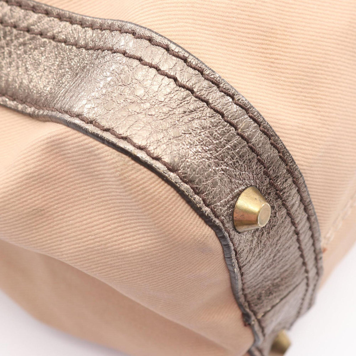Chloé Khaki Pink Canvas Leather Boston Bag Handbag (Pre-Owned)