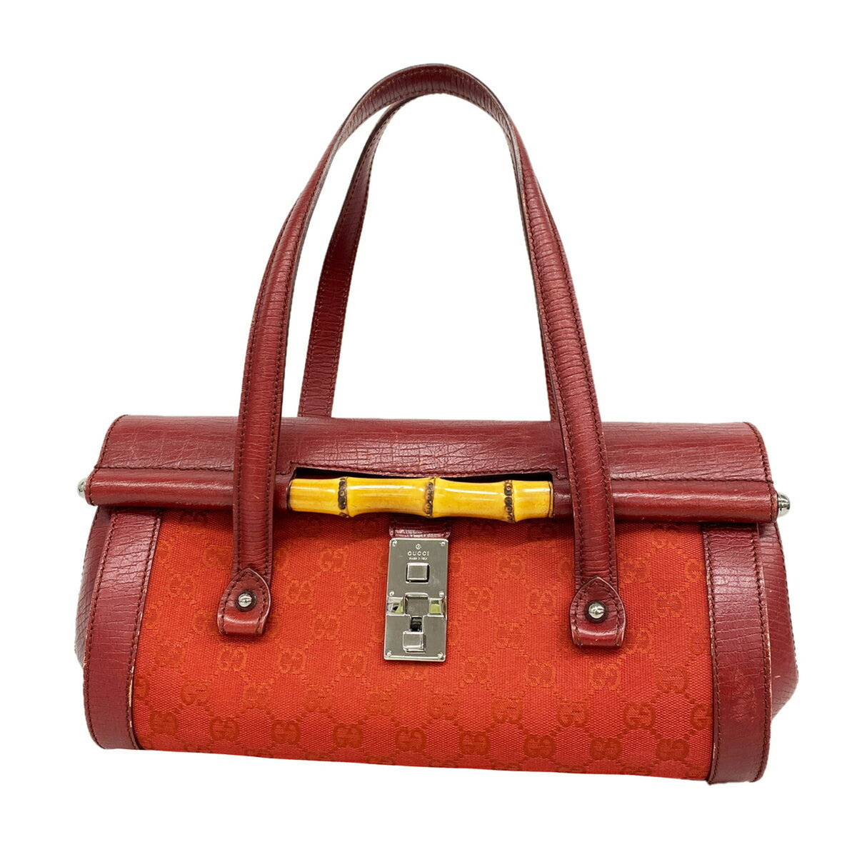 Gucci Red Color Canvas Handbag (Pre-Owned)