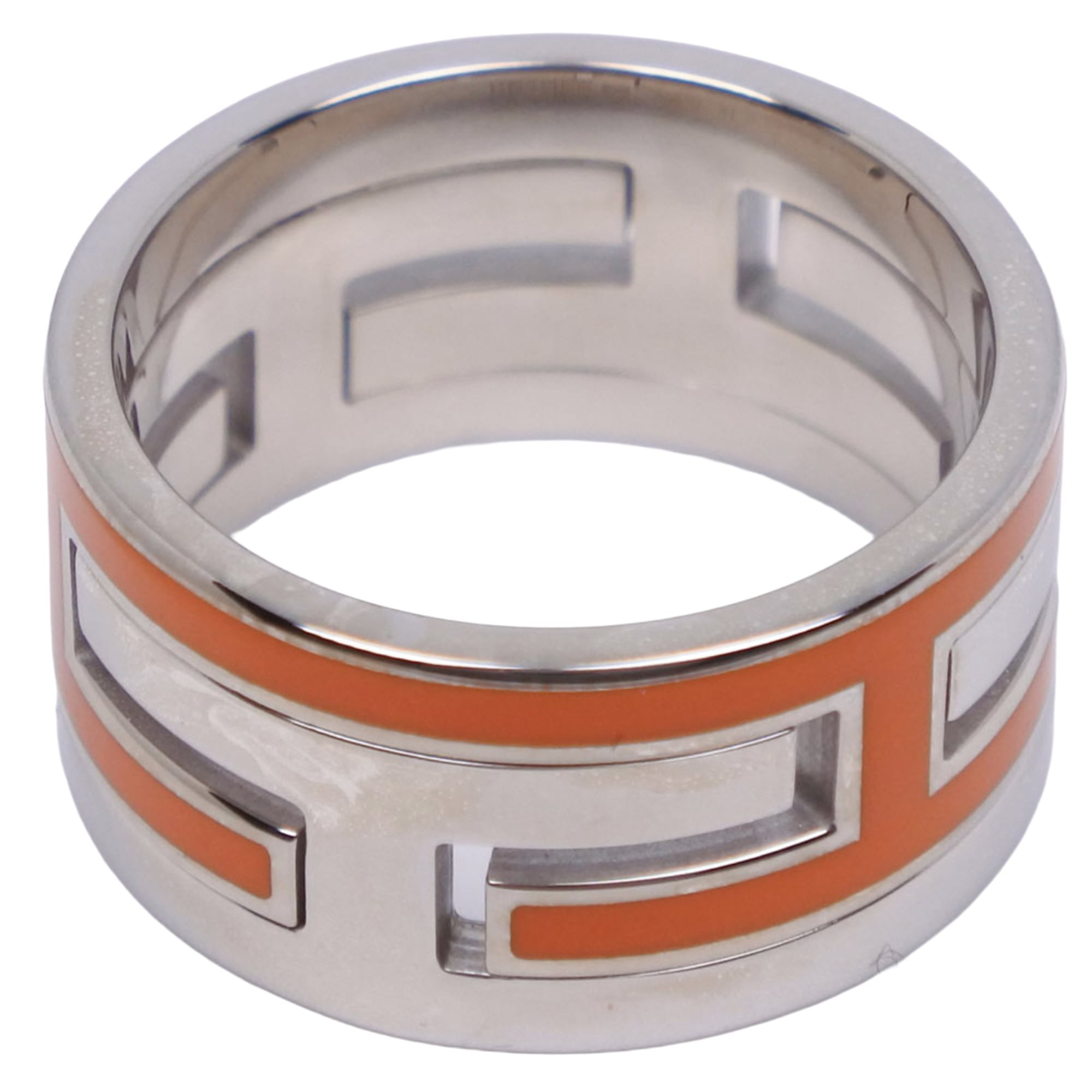 Hermes Silver Orange Enamel Silver 925 Band Ring (Pre-Owned)
