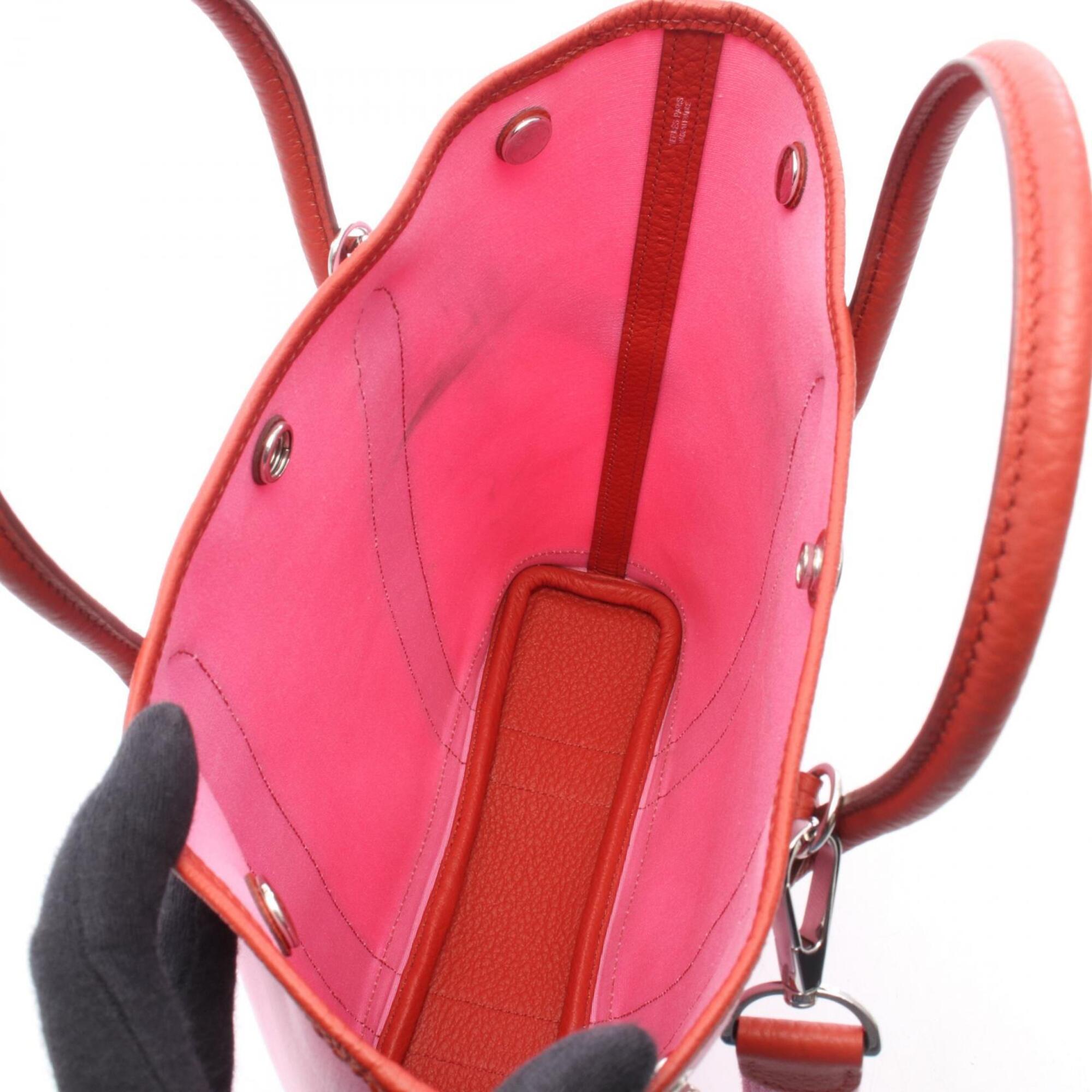 Hermes Pink Red Color Toile Officier Country Leather Handbag Tote Bag (Pre-Owned)