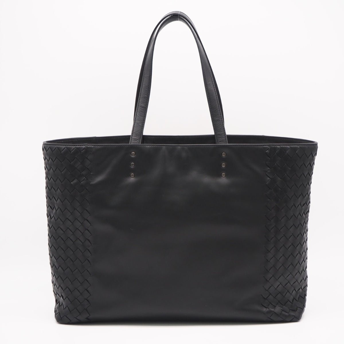 Bottega Veneta Intrecciato Black Leather Handbag Tote Bag (Pre-Owned)