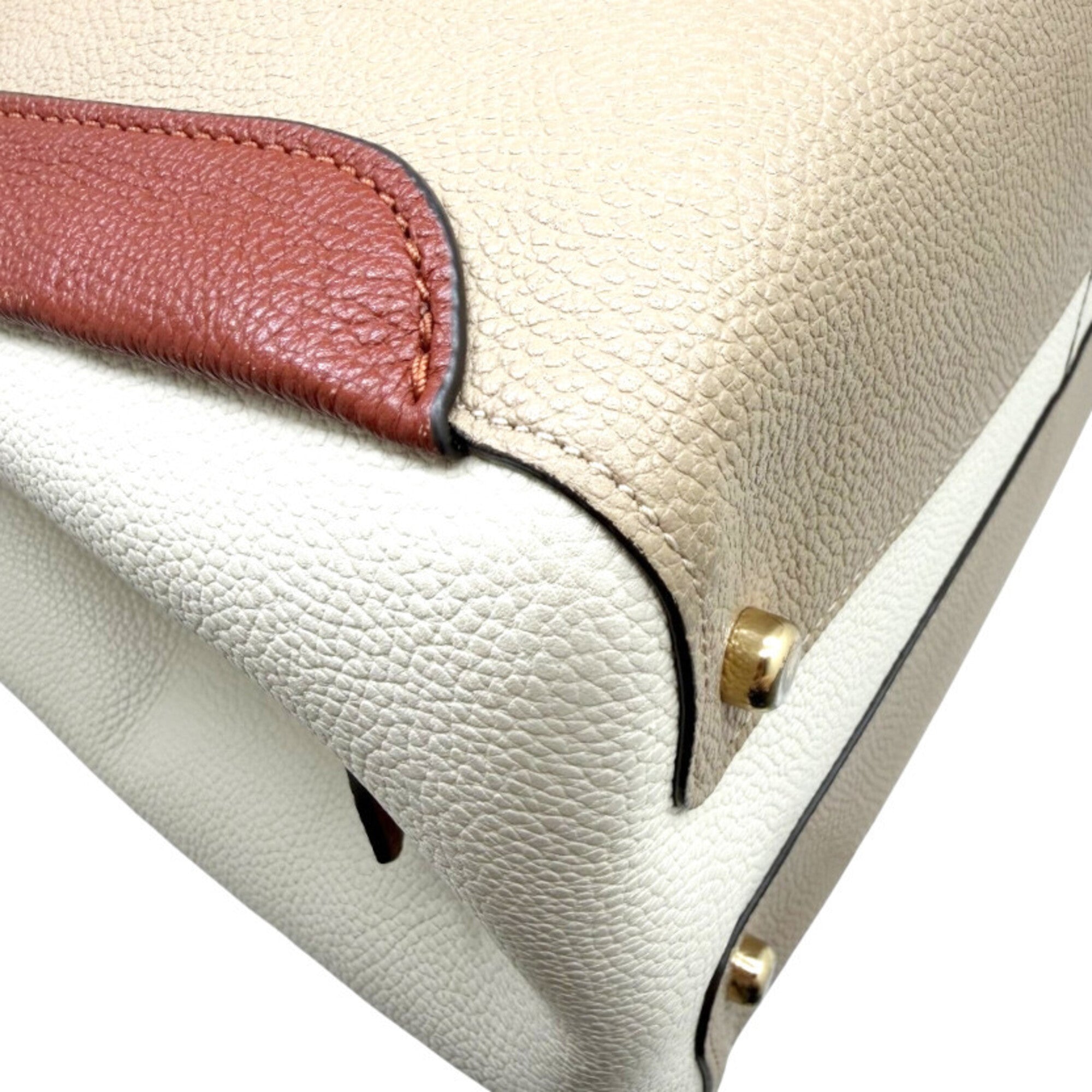 Coach Beige Ivory Red Color Leather Shoulder Bag Tote Bag (Pre-Owned)