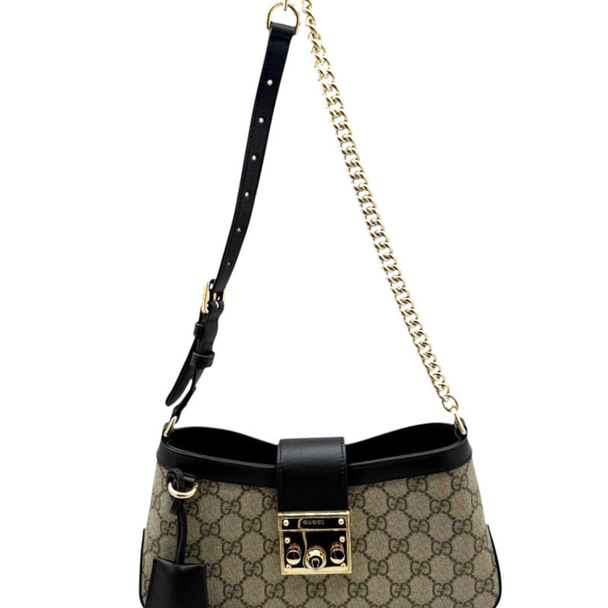Gucci Padlock Beige Black Gg Supreme Shoulder Bag (Pre-Owned)