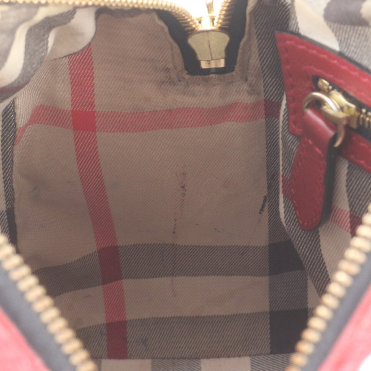 Burberry Red Color Leather Boston Bag Handbag Tote Bag (Pre-Owned)