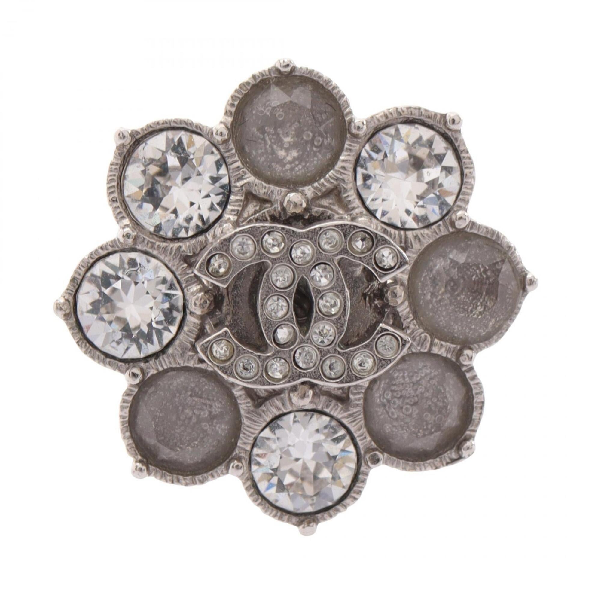 Chanel Silver Clear Metal Rhinestone Band Ring (Pre-Owned)