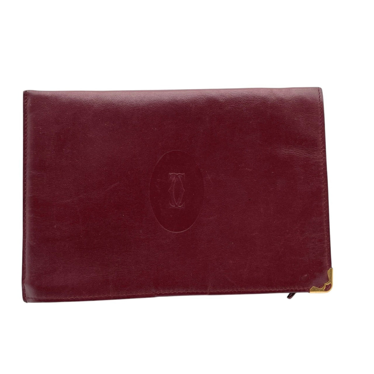 Cartier Bordeaux Gold Leather Clutch Bag Pouch (Pre-Owned)