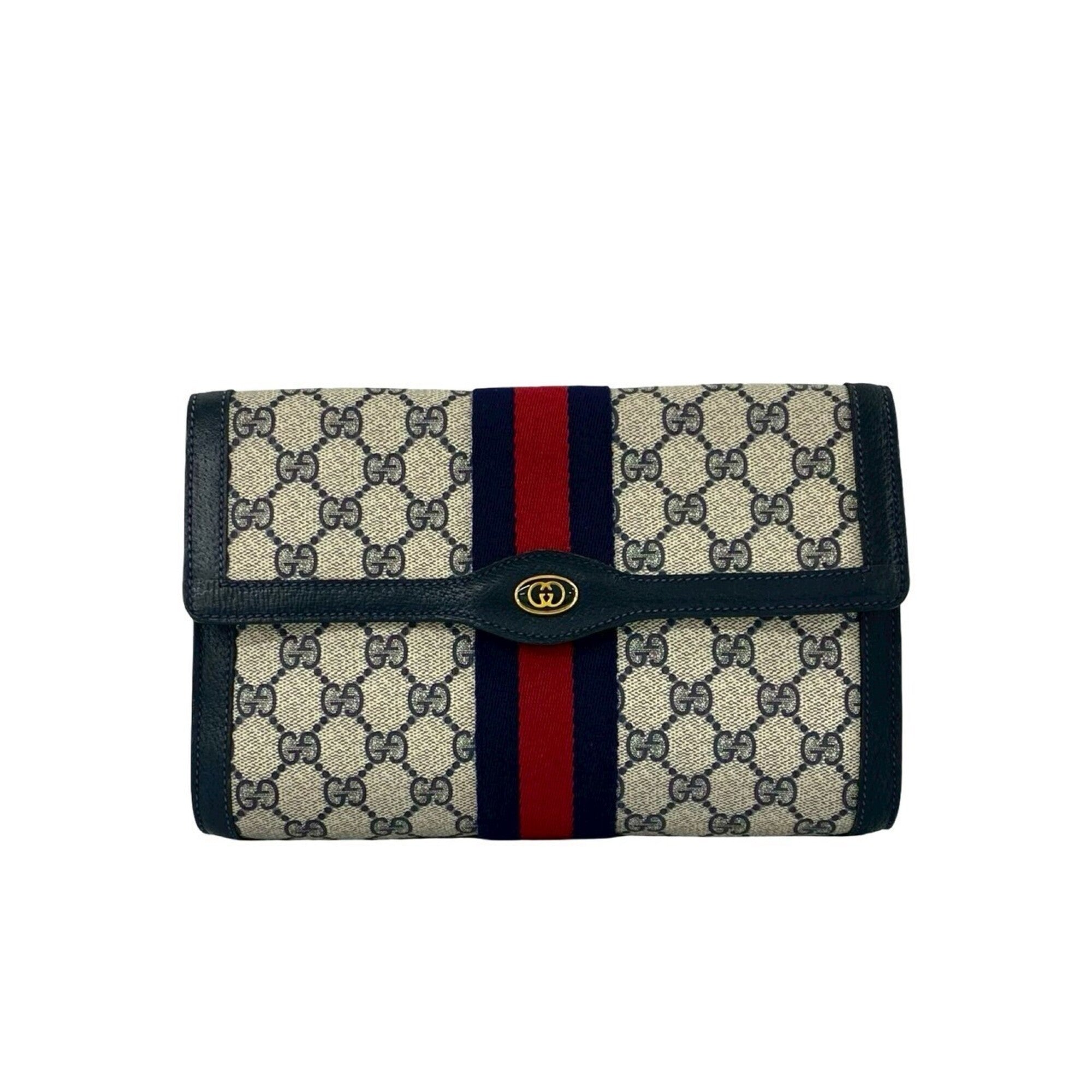 Gucci Navy Red Color Leather Pvc Clutch Bag (Pre-Owned)