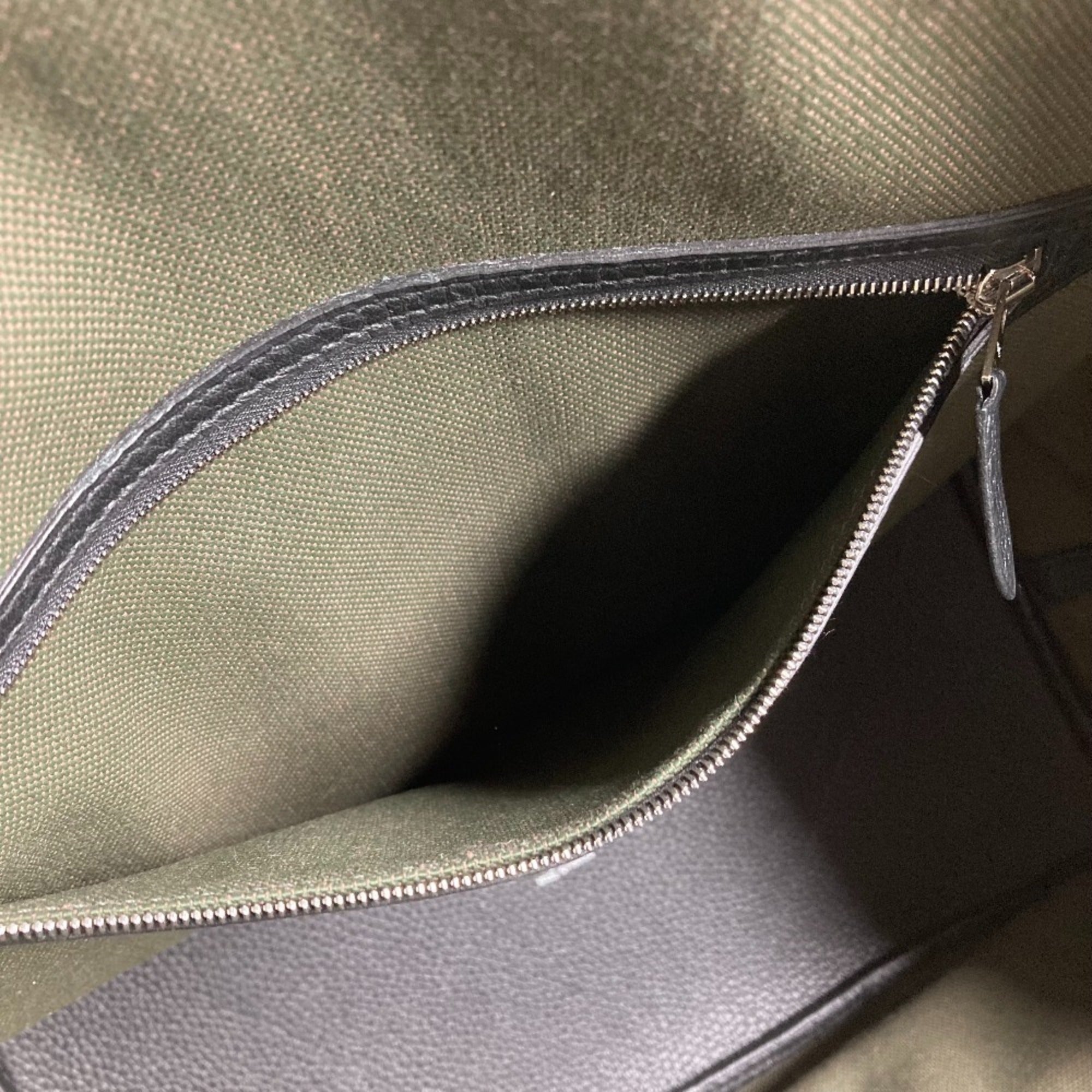 Hermes Black Khaki Taurillon Clemence Leather Handbag Shoulder Bag Tote Bag (Pre-Owned)