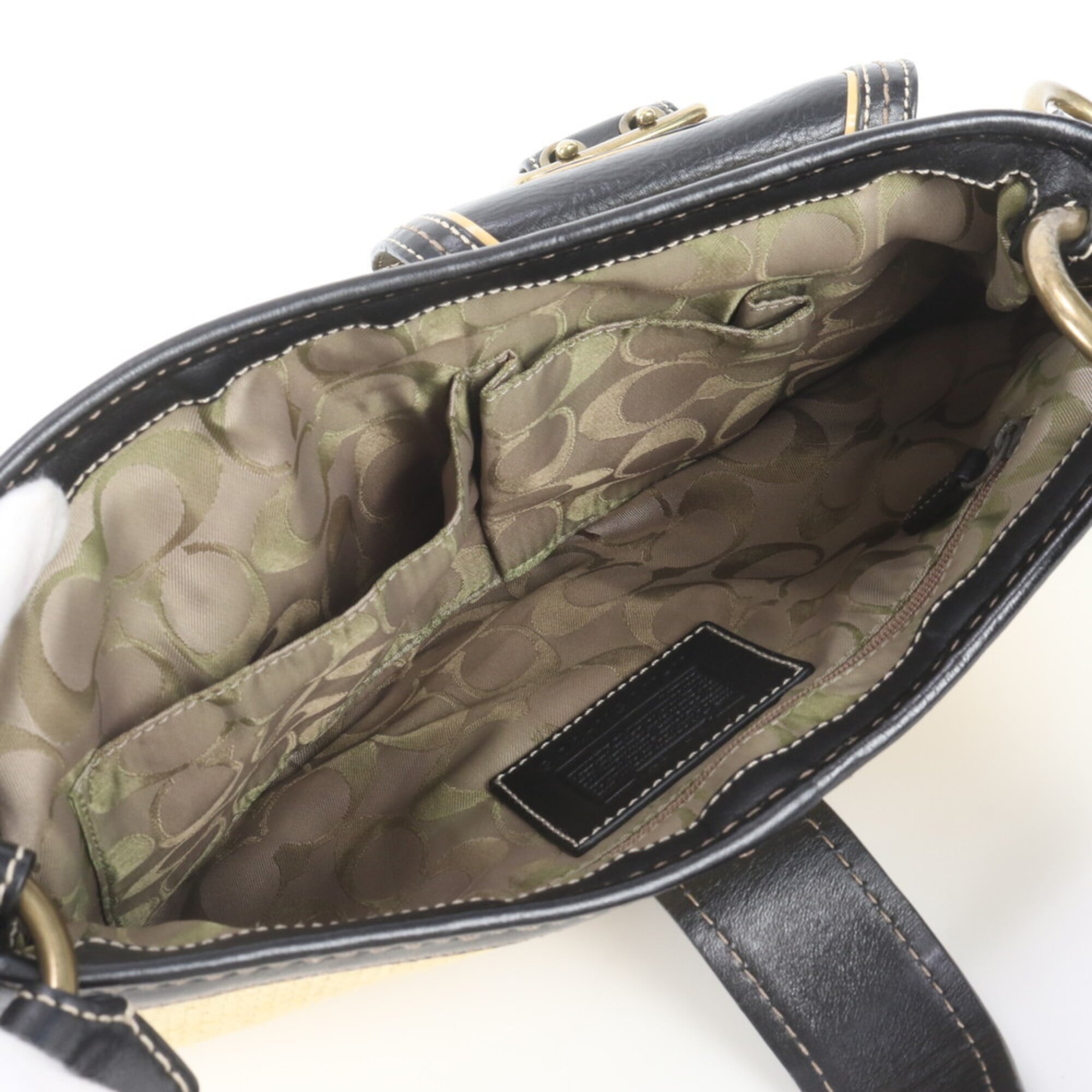 Coach Legacy Beige Black Leather Handbag Shoulder Bag Tote Bag (Pre-Owned)
