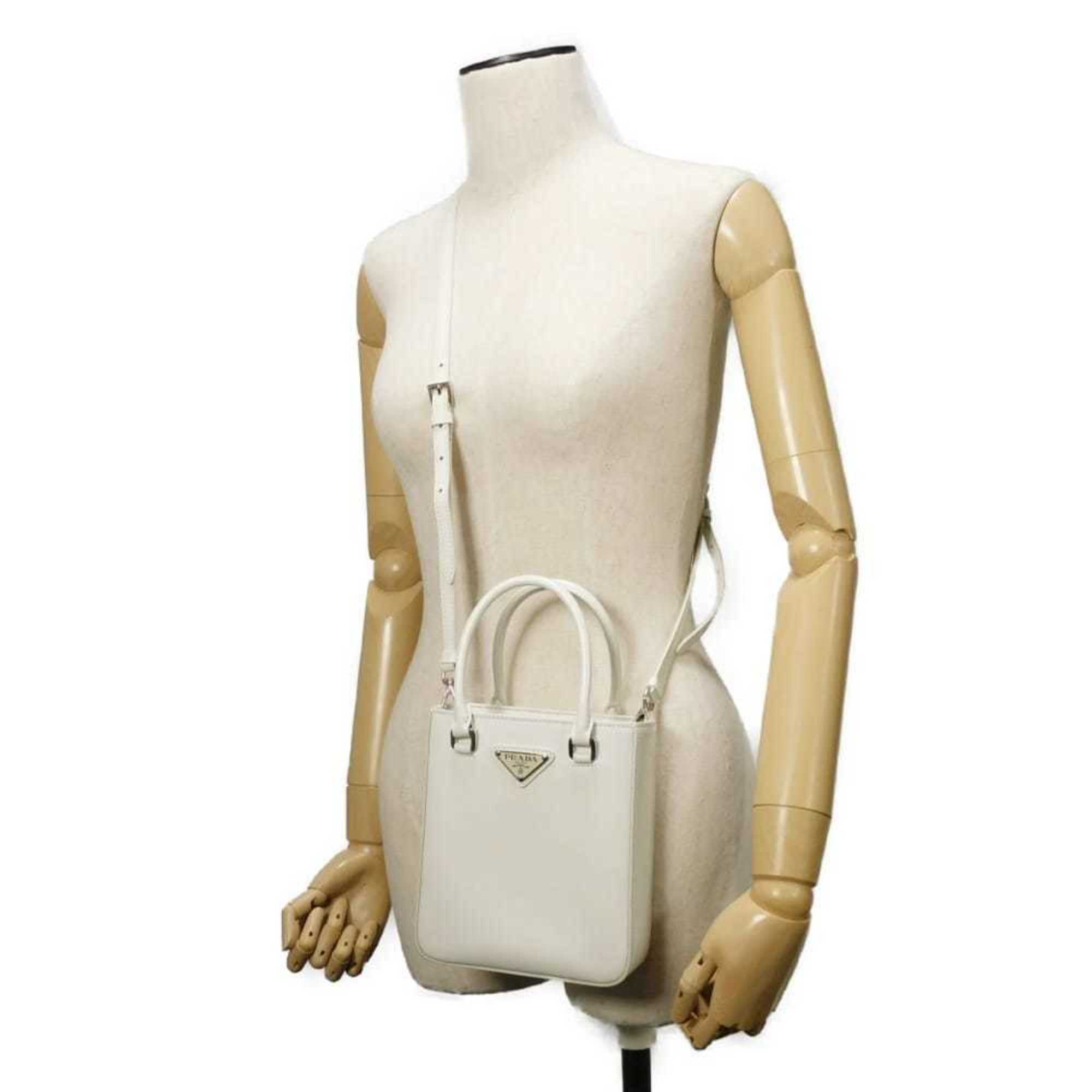 Prada Bianco White Leather Shoulder Bag Tote Bag (Pre-Owned)