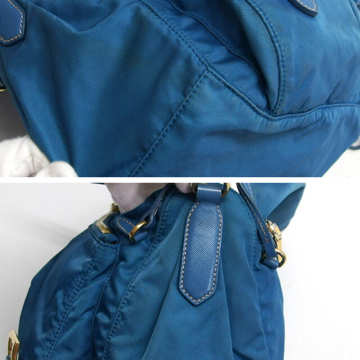 Prada Saffiano Blue Nylon Leather Shoulder Bag (Pre-Owned)
