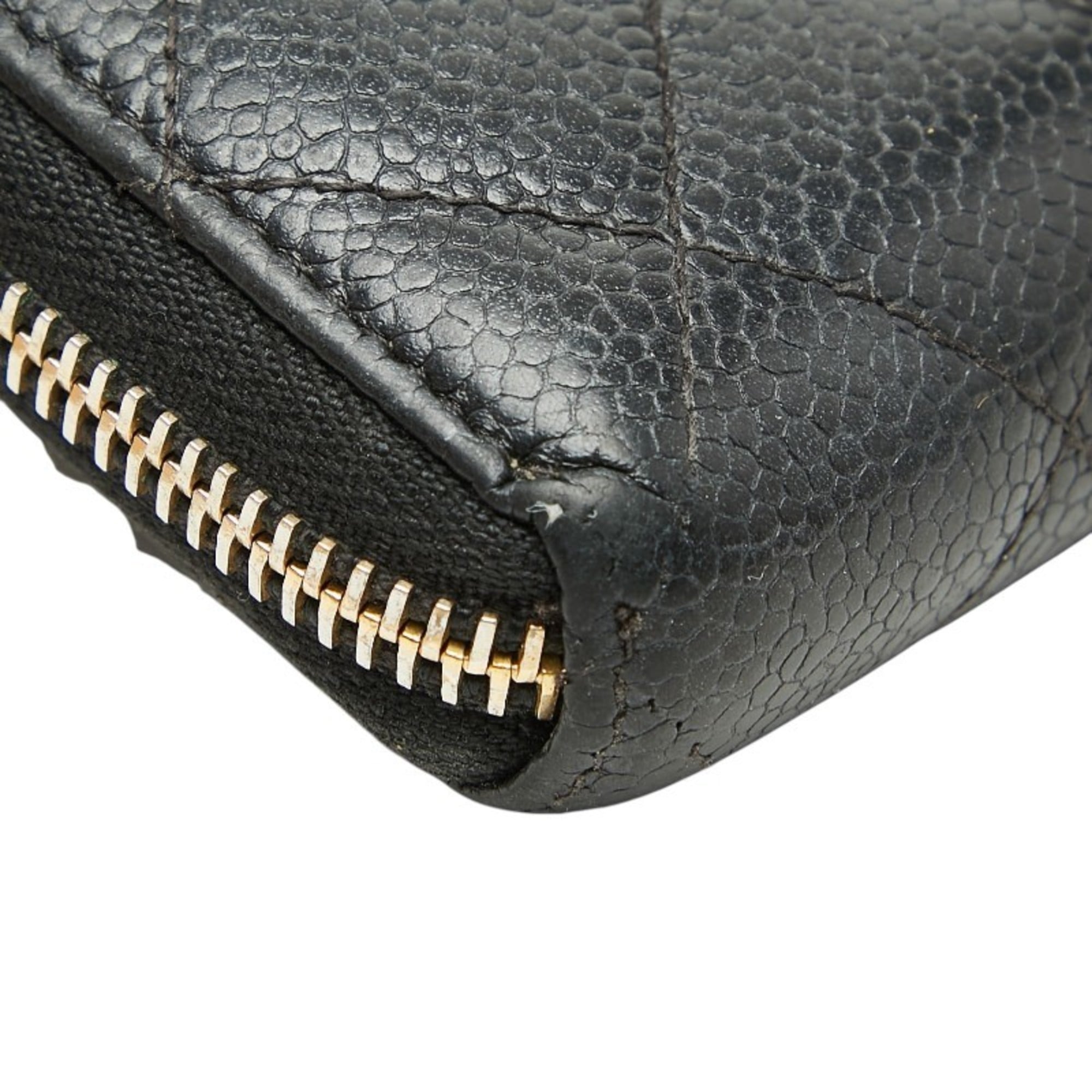 Chanel Matelasse Black Grained Calfskin Long Wallet (Bi-Fold) (Pre-Owned)