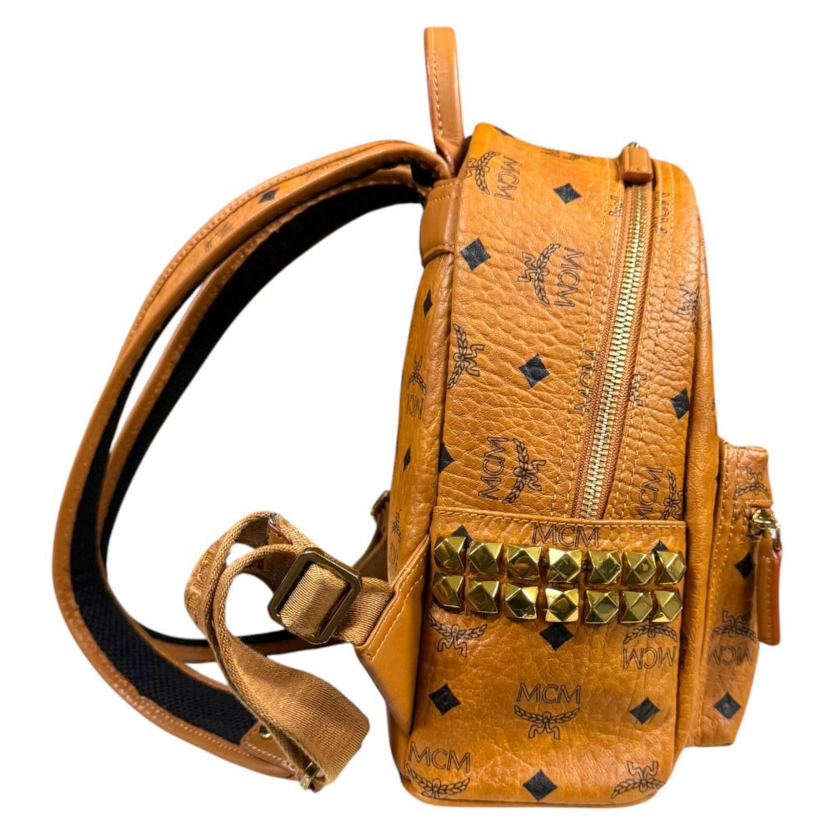 Mcm Brown Red Brown Leather Pvc Coated Canvas Backpack (Pre-Owned)
