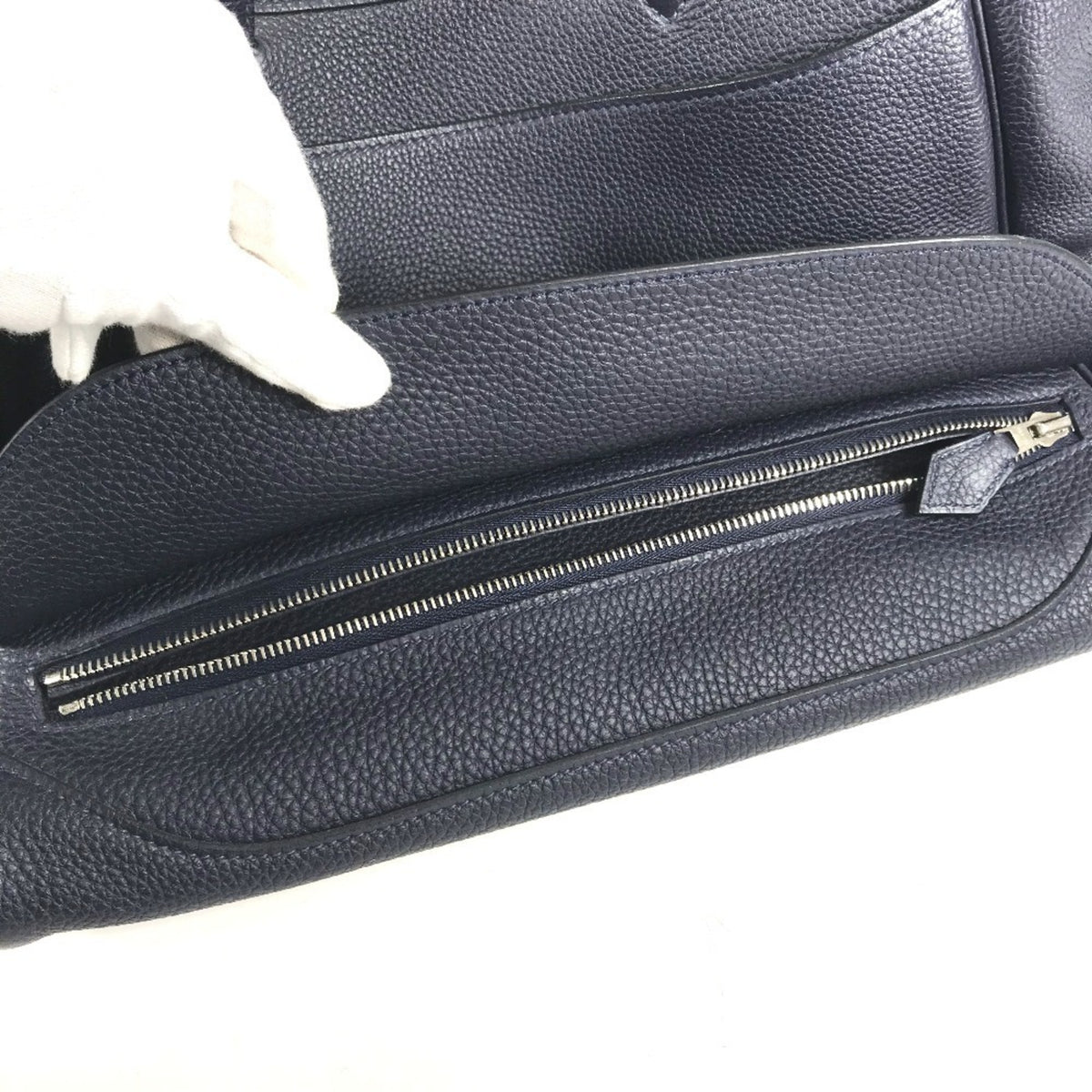 Hermes Navy Togo Leather Boston Bag Handbag Shoulder Bag (Pre-Owned)