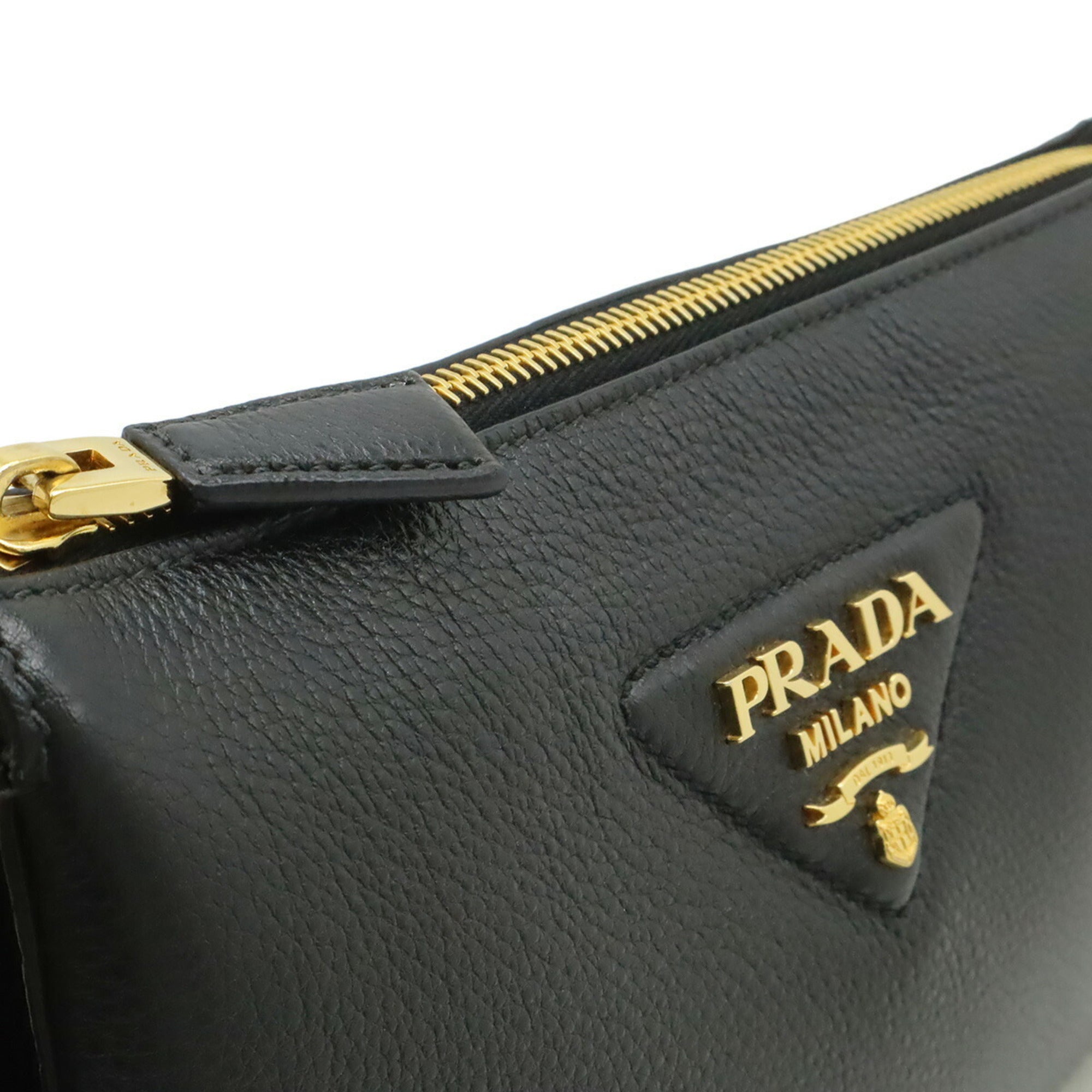 Prada Black Nero White Leather Clutch Bag Shoulder Bag (Pre-Owned)