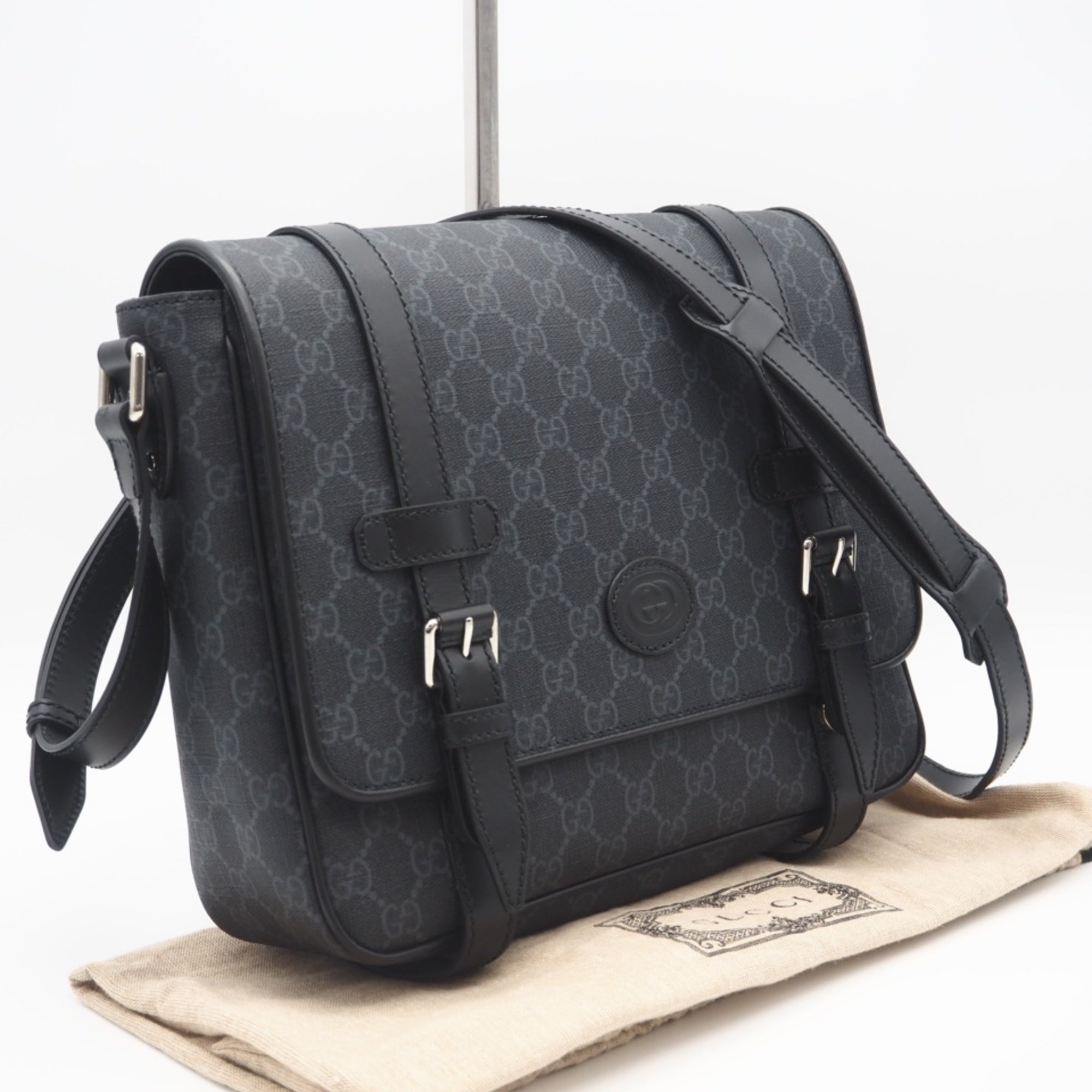 Gucci Black Gray Coated Canvas Messenger Bag Shoulder Bag (Pre-Owned)
