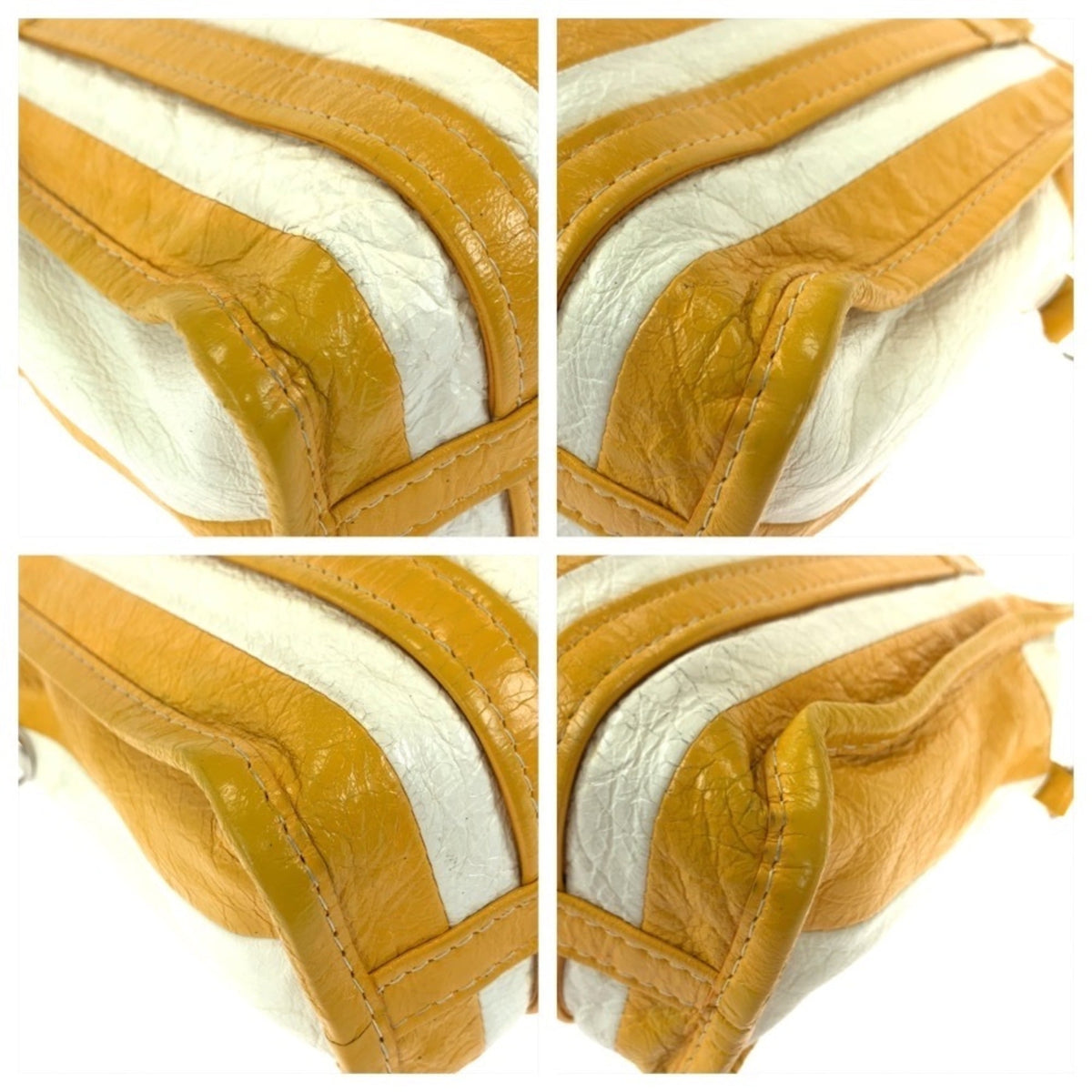 Balenciaga White Yellow Leather Shoulder Bag (Pre-Owned)