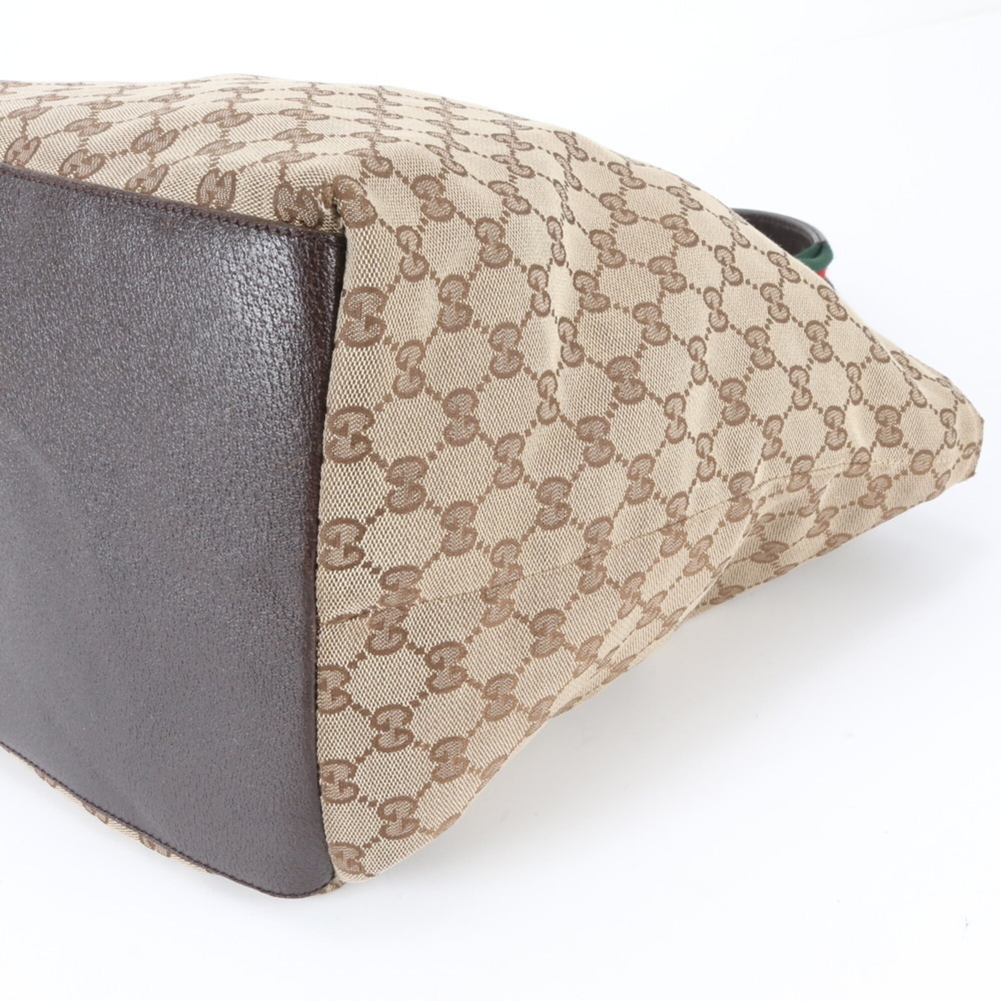 Gucci Beige Leather Canvas Shoulder Bag Tote Bag (Pre-Owned)