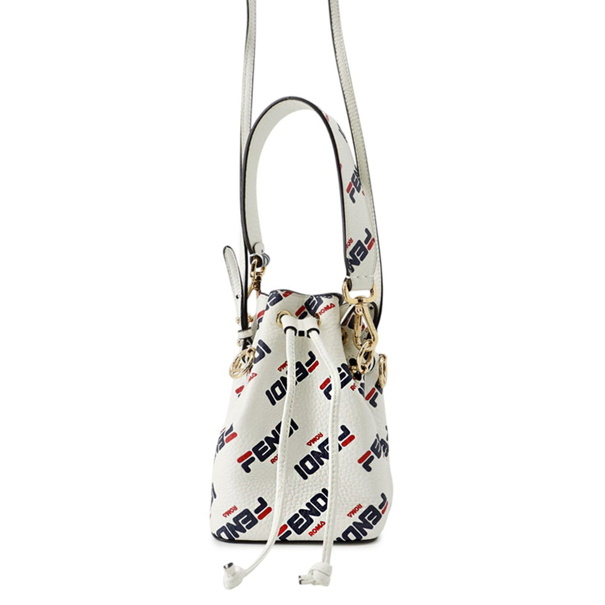 Fendi Navy Red Color White Leather Handbag Shoulder Bag (Pre-Owned)