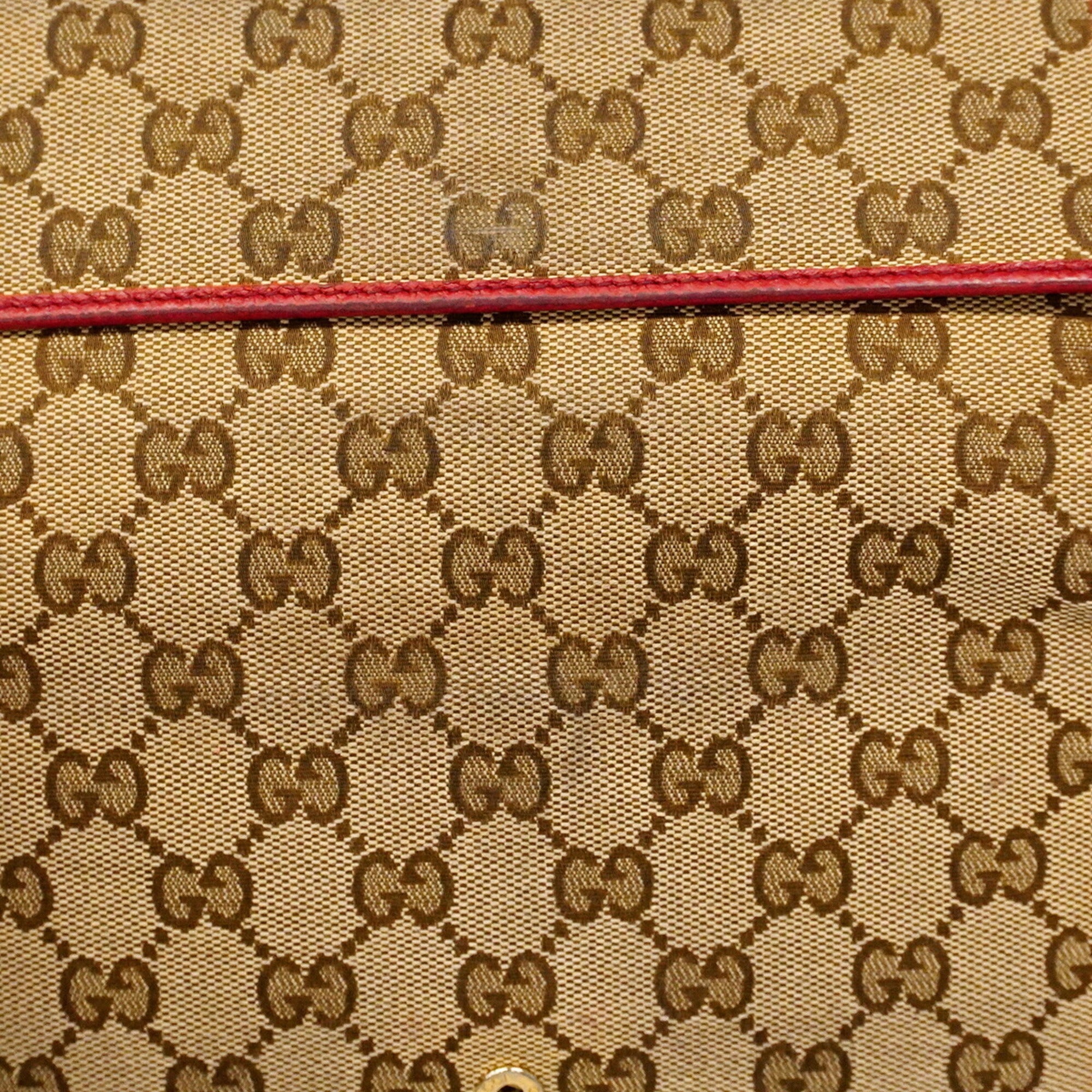 Gucci Beige Red Color Canvas Long Wallet (Bi-Fold) (Pre-Owned)