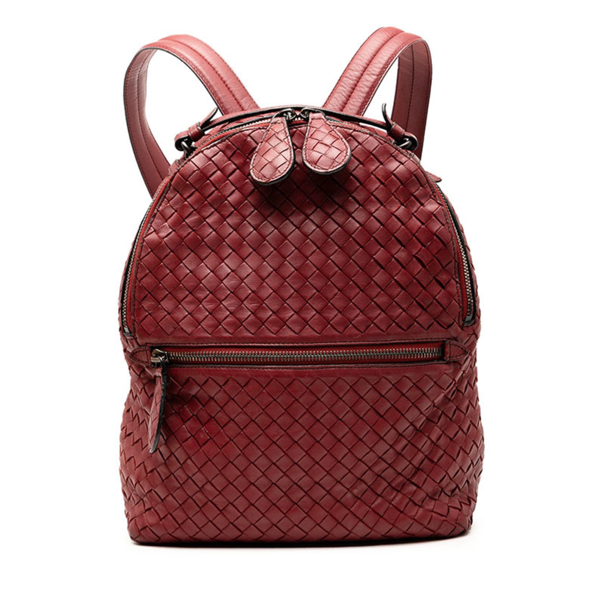 Bottega Veneta Red Color Wine Leather Backpack (Pre-Owned)