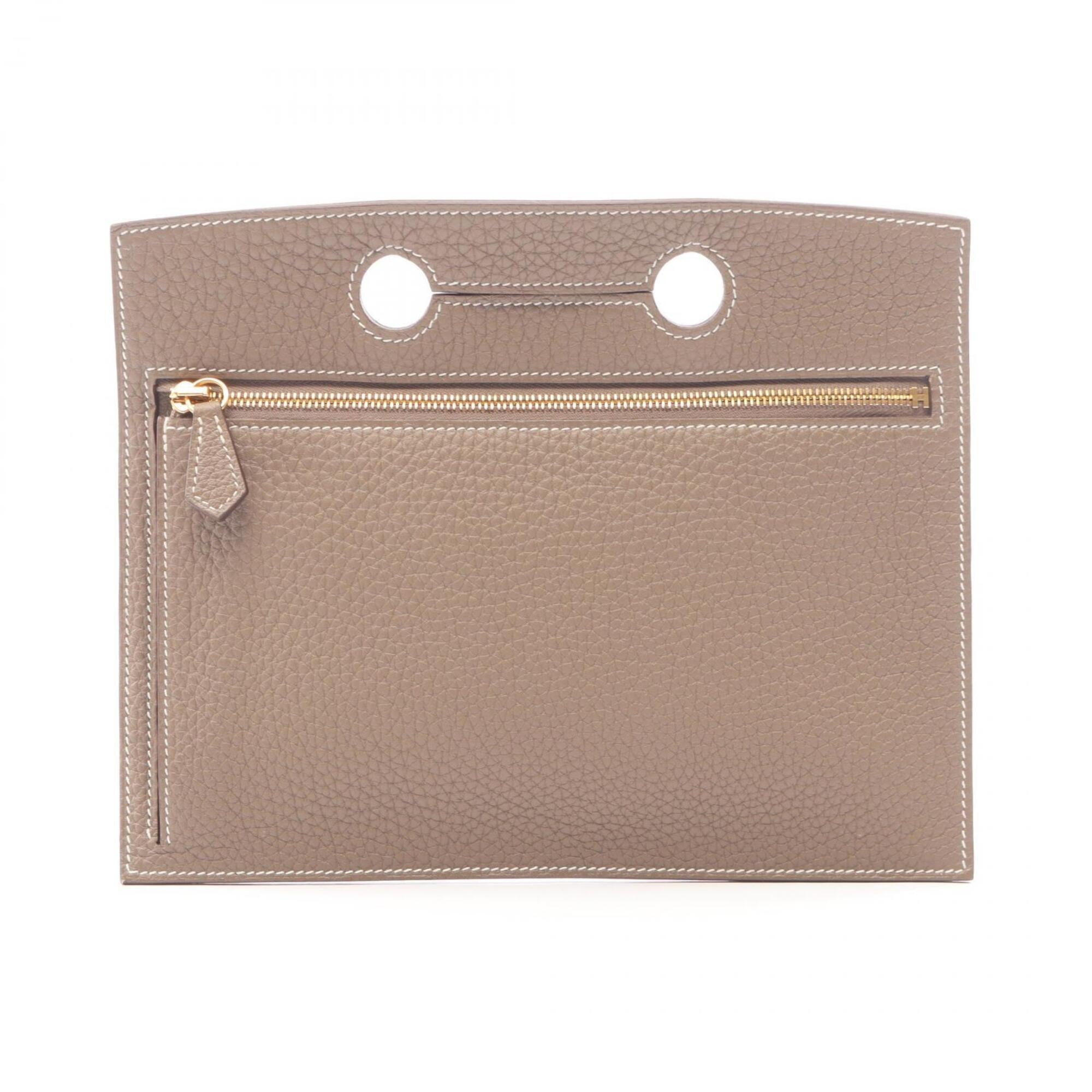 Hermes Etoupe Gray Gray Togo Leather Leather Handbag Pouch (Pre-Owned)