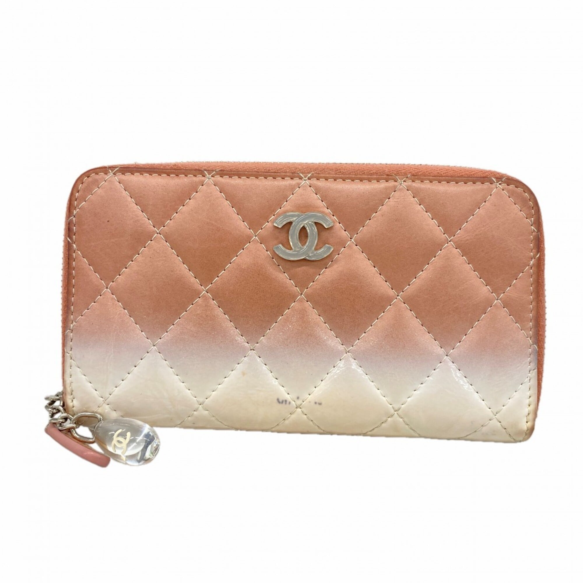 Chanel Pink White Leather Patent Leather Wallet (Bi-Fold) (Pre-Owned)