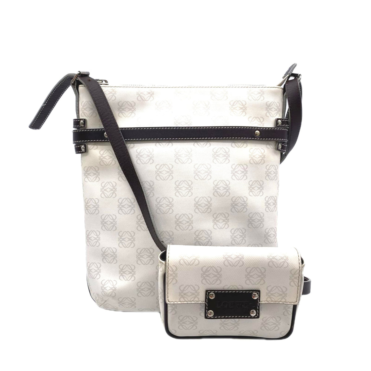Loewe Brown Gray White Canvas Pouch Shoulder Bag (Pre-Owned)
