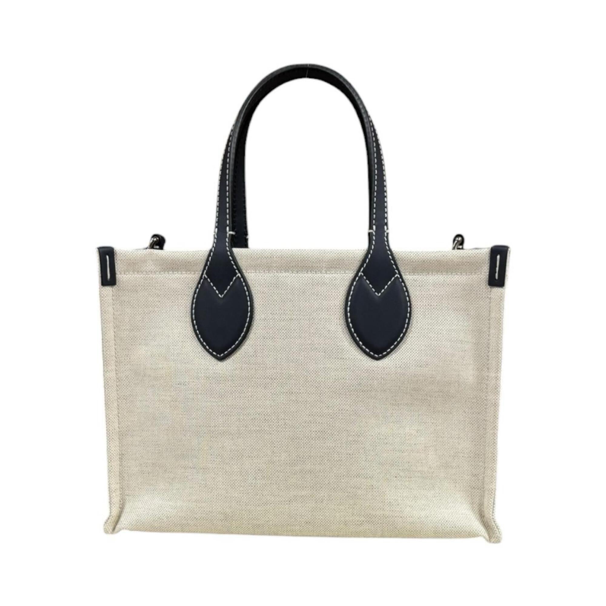 Gucci Beige Navy Canvas Leather Handbag Shoulder Bag (Pre-Owned)