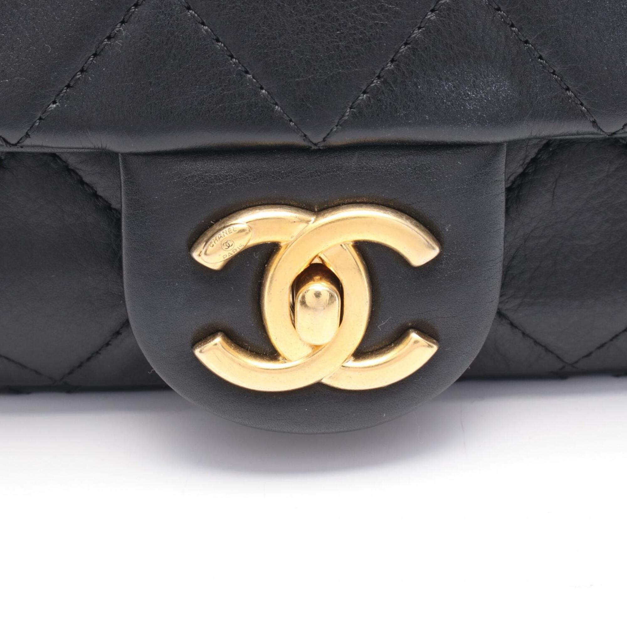Chanel Black Leather Handbag Shoulder Bag (Pre-Owned)