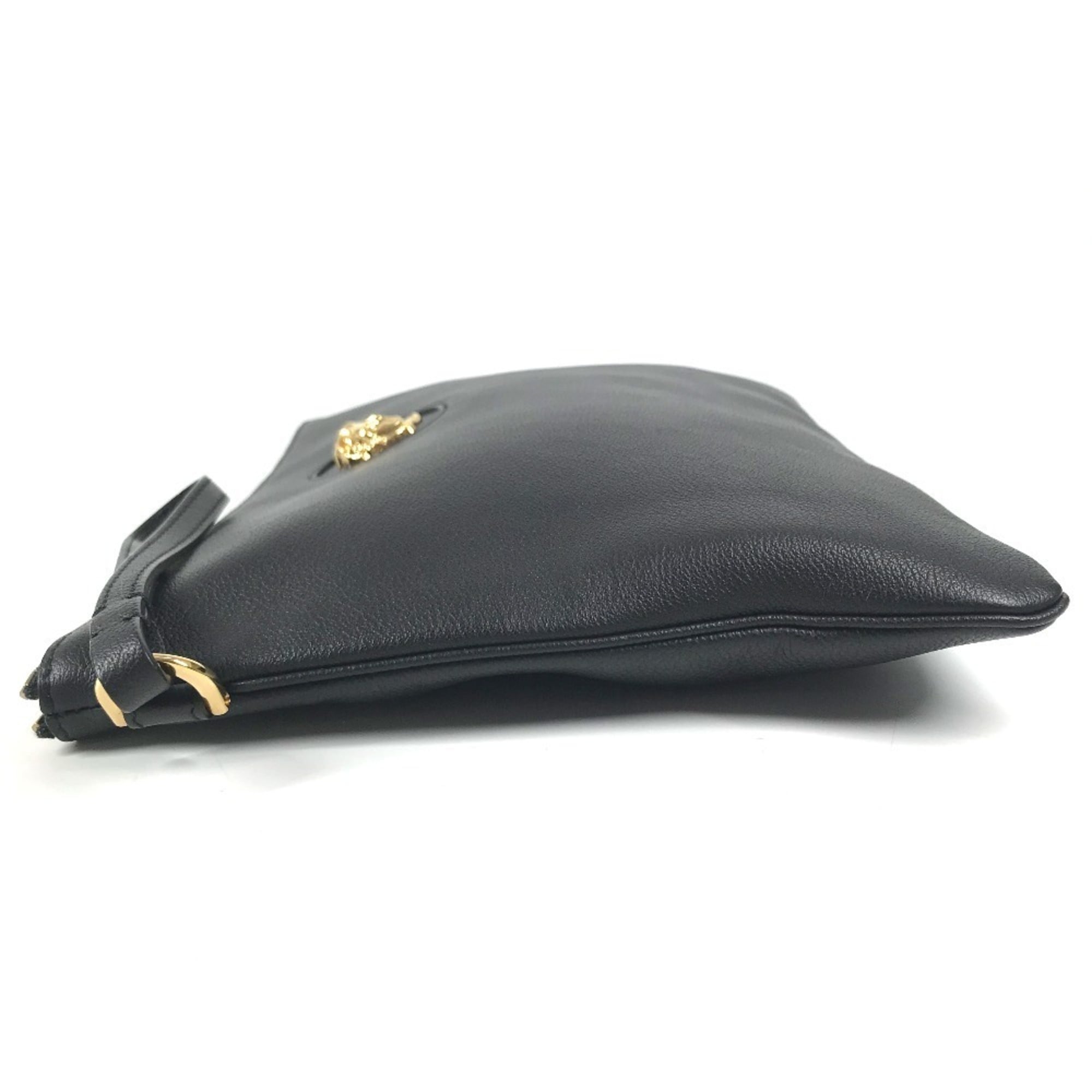 Versace Black Leather Clutch Bag Handbag (Pre-Owned)