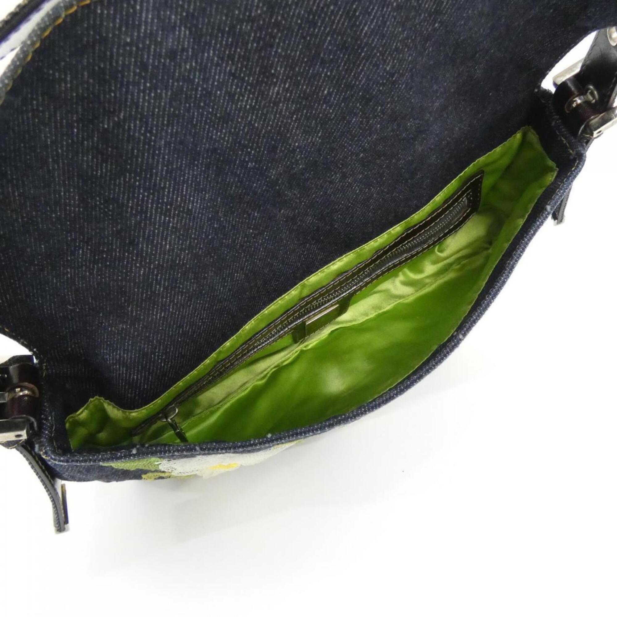 Fendi Baguette Green Navy White Yellow Denim Shoulder Bag (Pre-Owned)