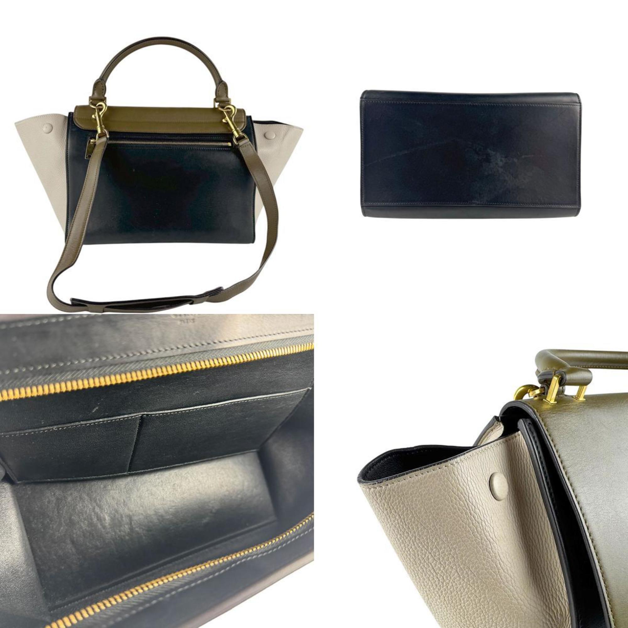 Celine Black Khaki Light Beige Leather Handbag Shoulder Bag (Pre-Owned)