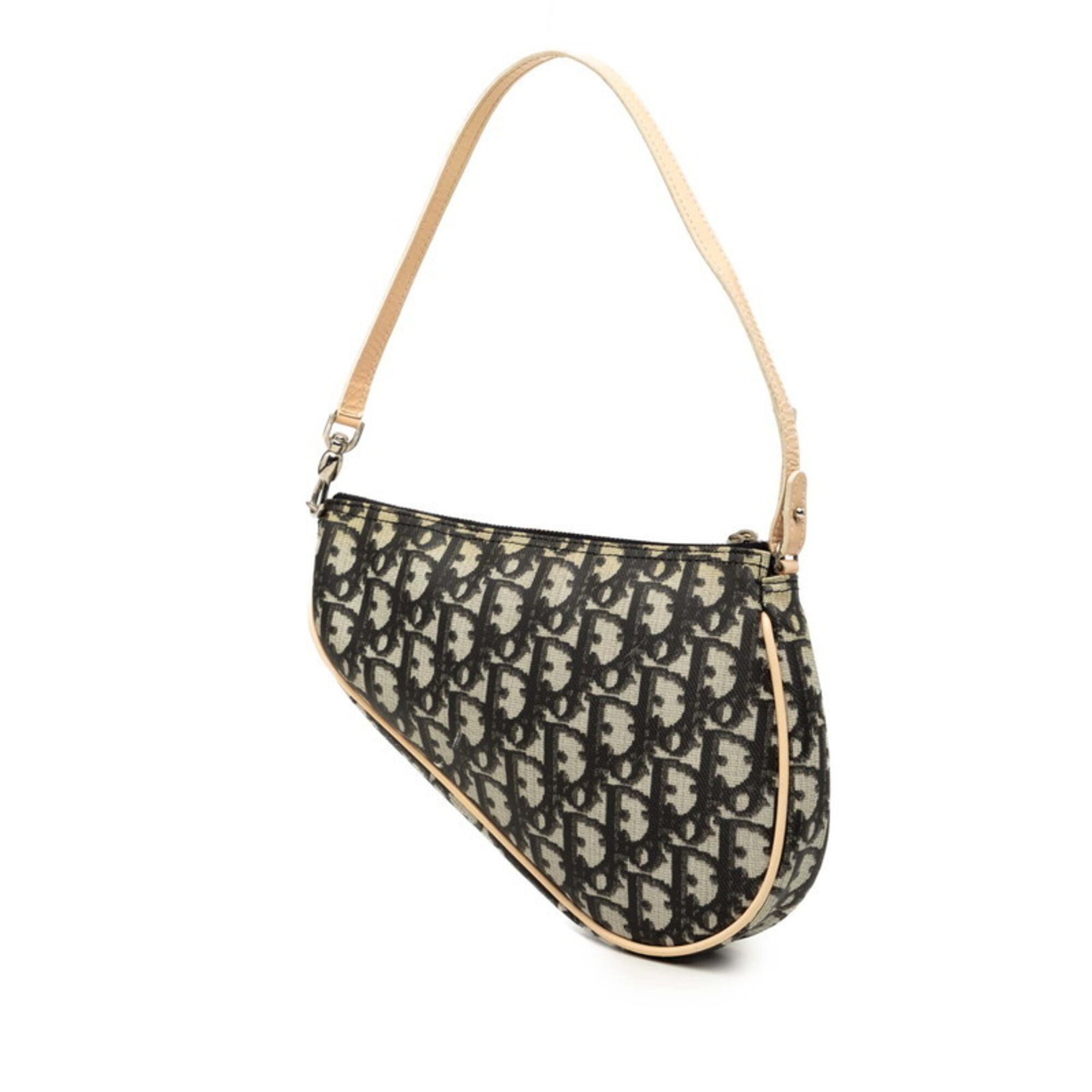Christian Dior Beige Black Pvc Leather Handbag Saddle Bag Shoulder Bag (Pre-Owned)