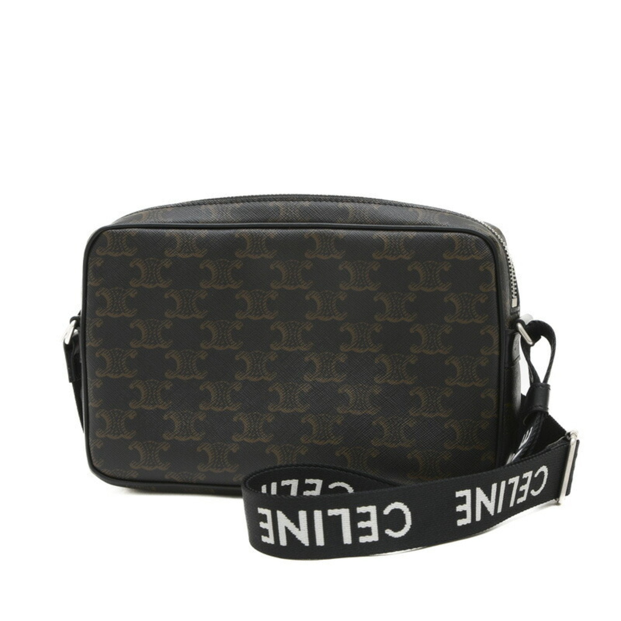 Celine Black Dark Brown Canvas Pvc Messenger Bag Shoulder Bag (Pre-Owned)