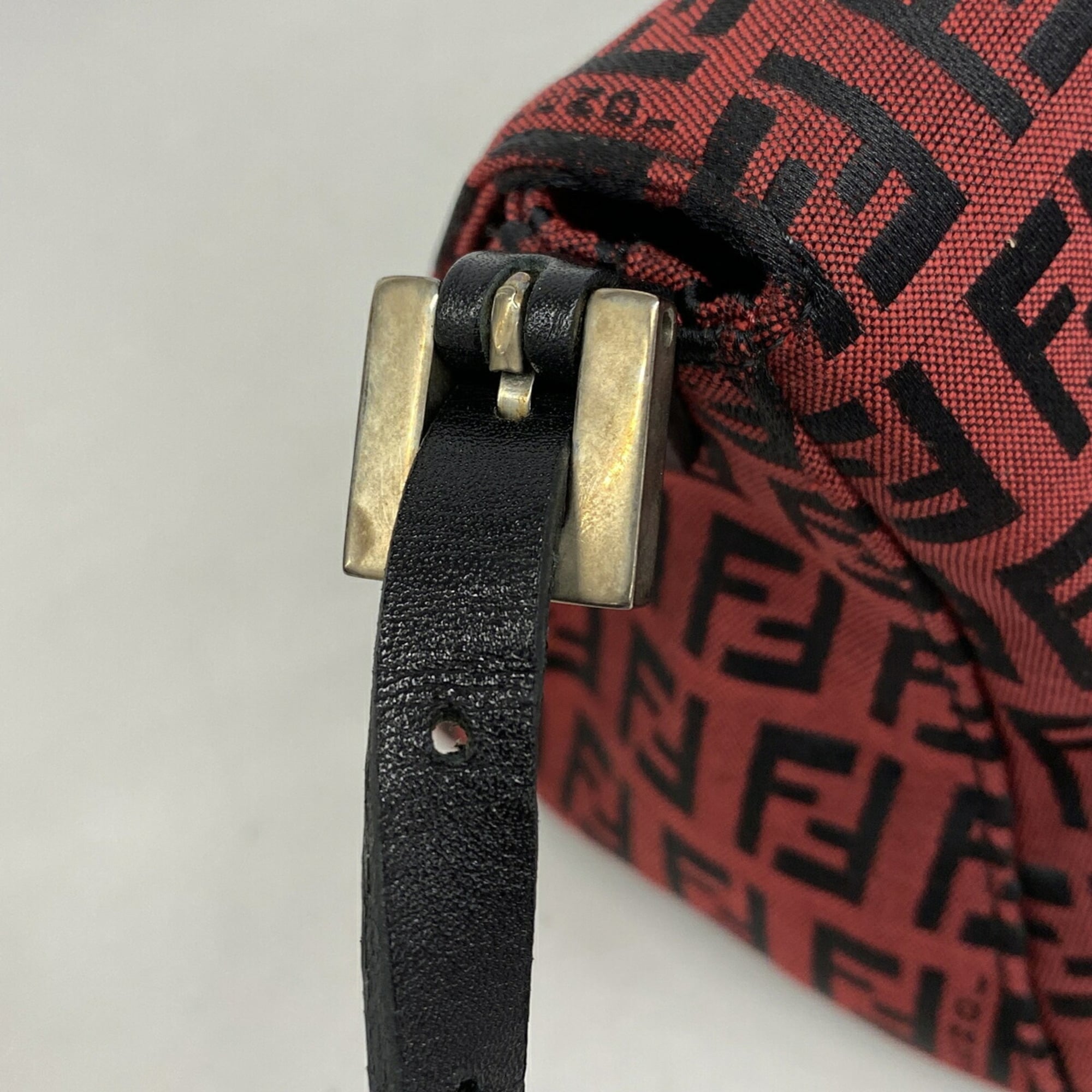 Fendi Black Red Color Nylon Canvas Handbag (Pre-Owned)