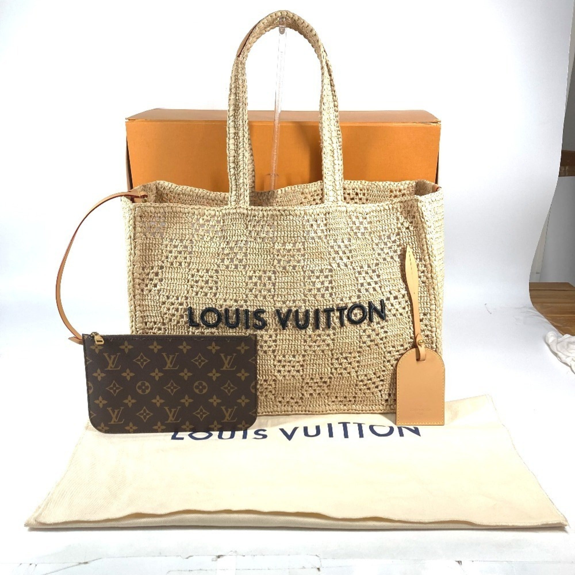 Louis Vuitton Natural Raffia Leather Handbag Shoulder Bag Tote Bag (Pre-Owned)