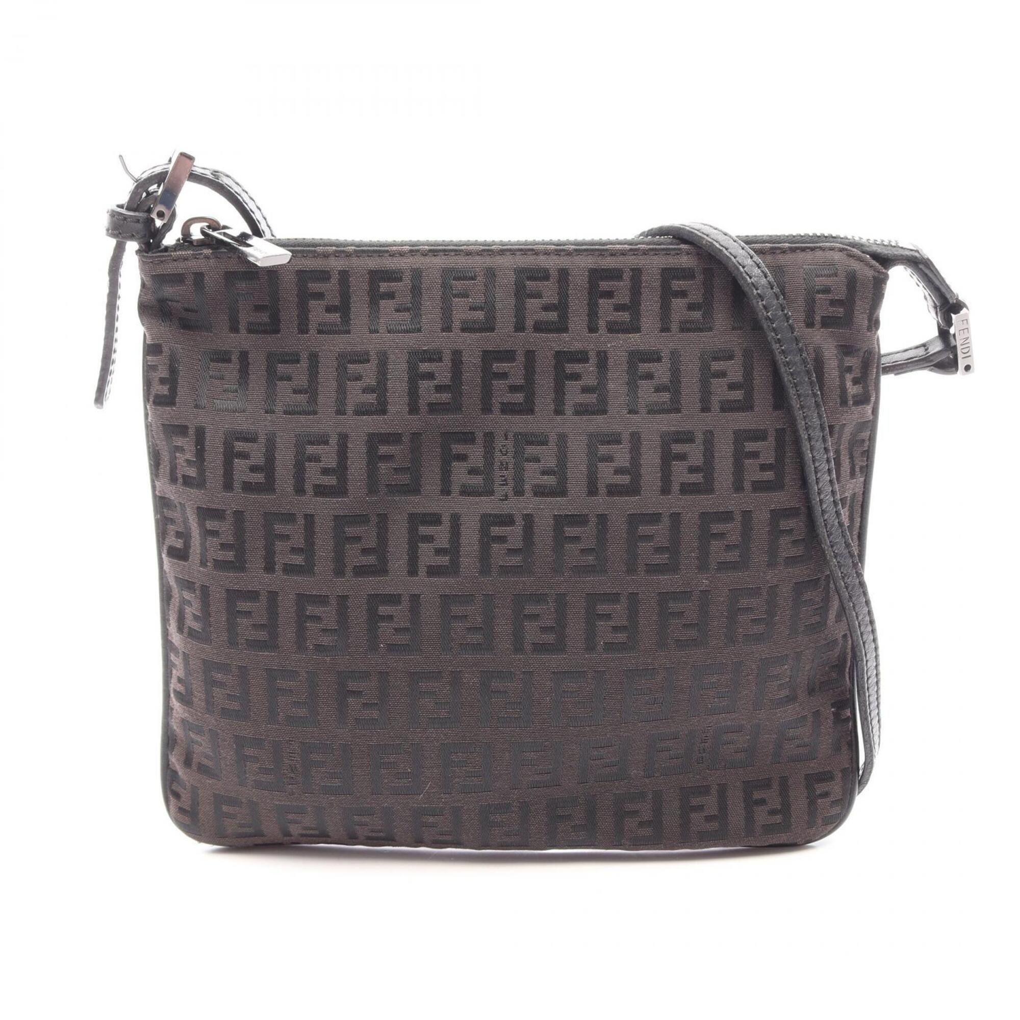 Fendi Black Brown Canvas Leather Handbag Shoulder Bag (Pre-Owned)