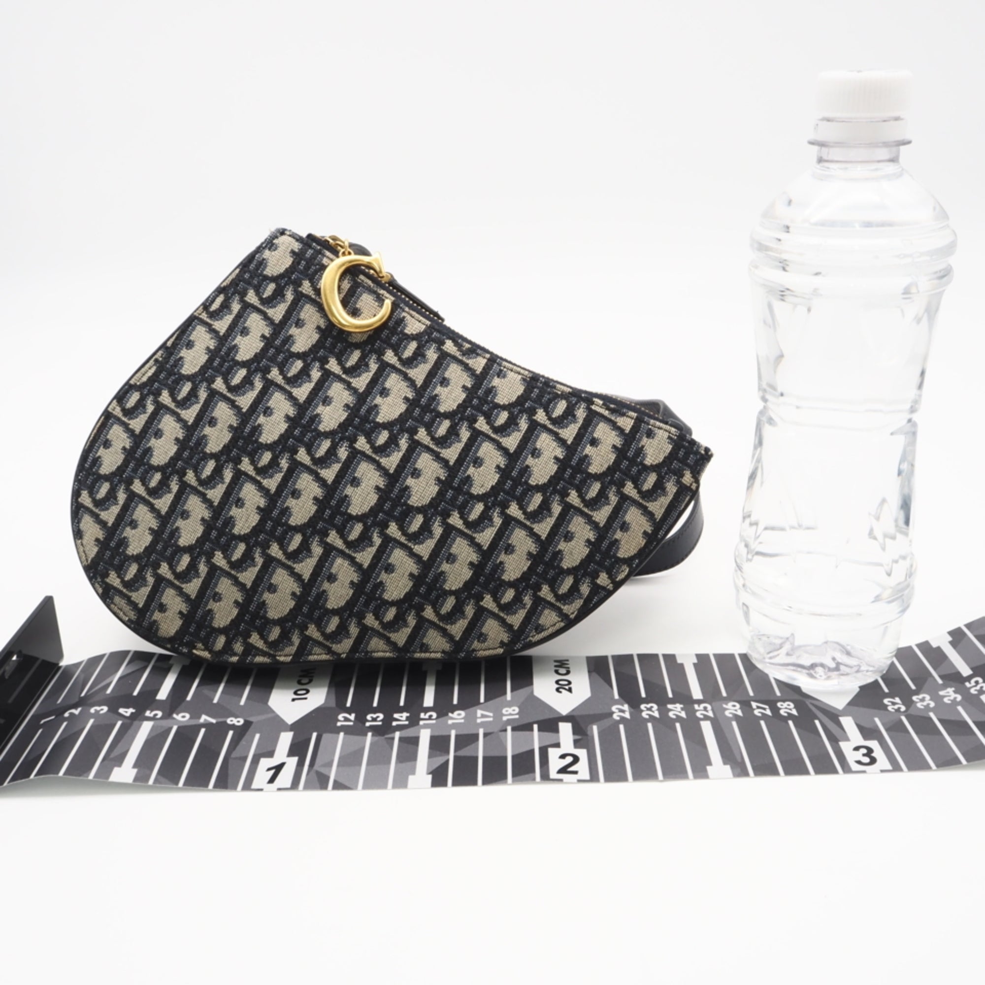 Christian Dior Beige Navy Leather Canvas Pouch Shoulder Bag (Pre-Owned)