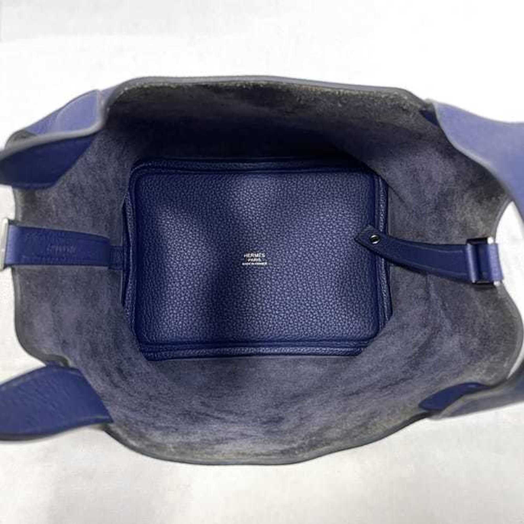 Hermes Blue Nuit Navy Leather Taurillon Clemence Leather Handbag (Pre-Owned)