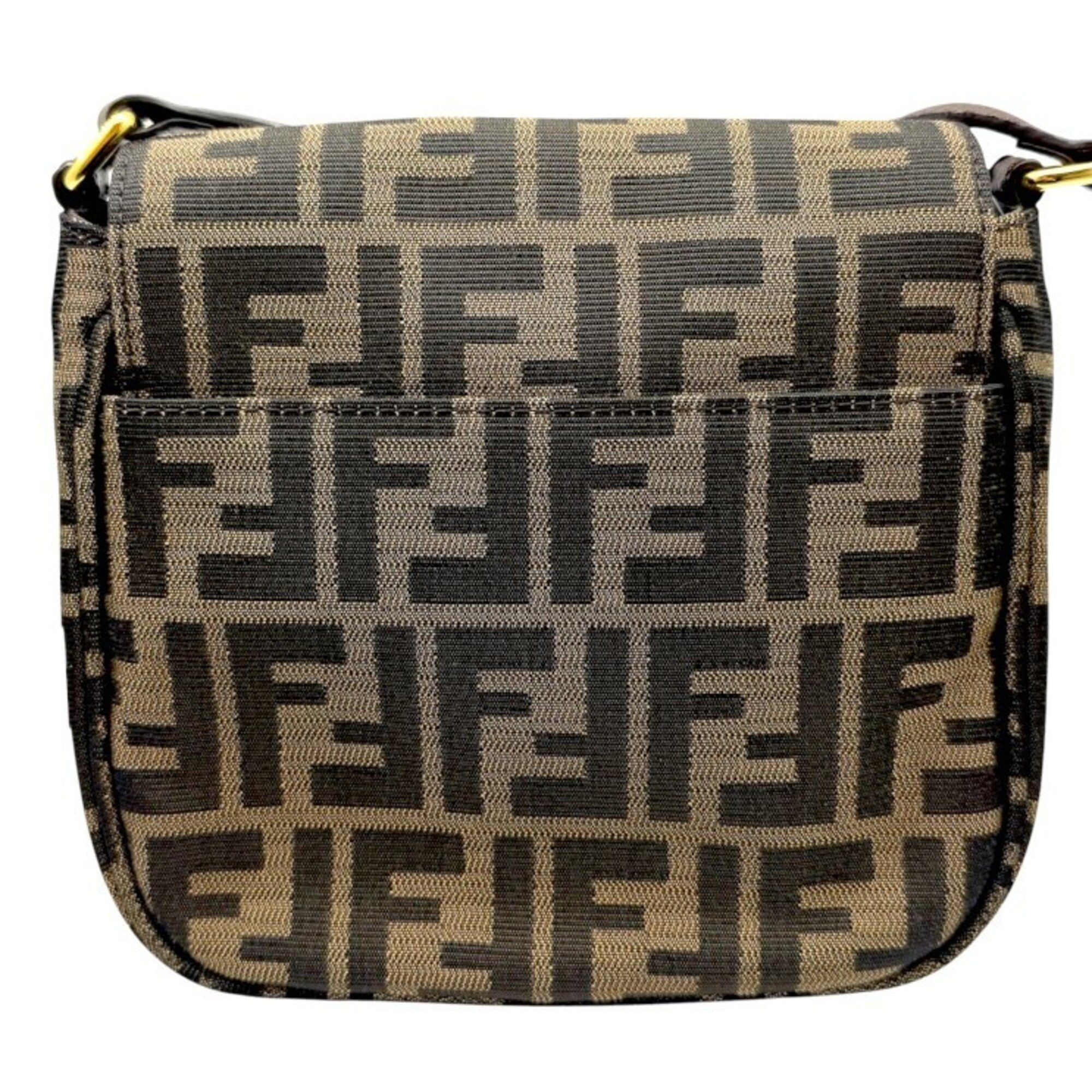 Fendi Zucca Brown Canvas Leather Shoulder Bag (Pre-Owned)