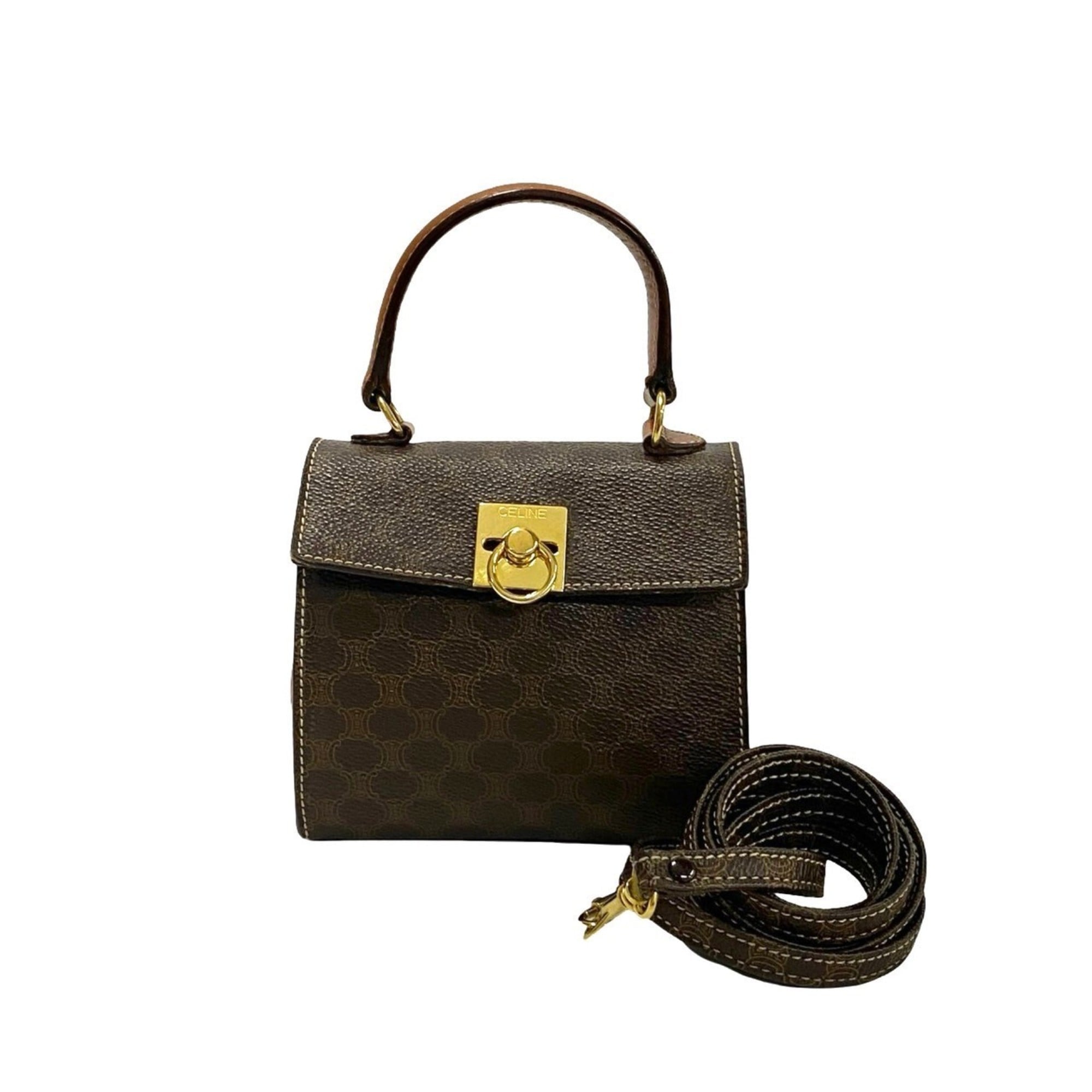 Celine Brown Leather Pvc Handbag Shoulder Bag (Pre-Owned)
