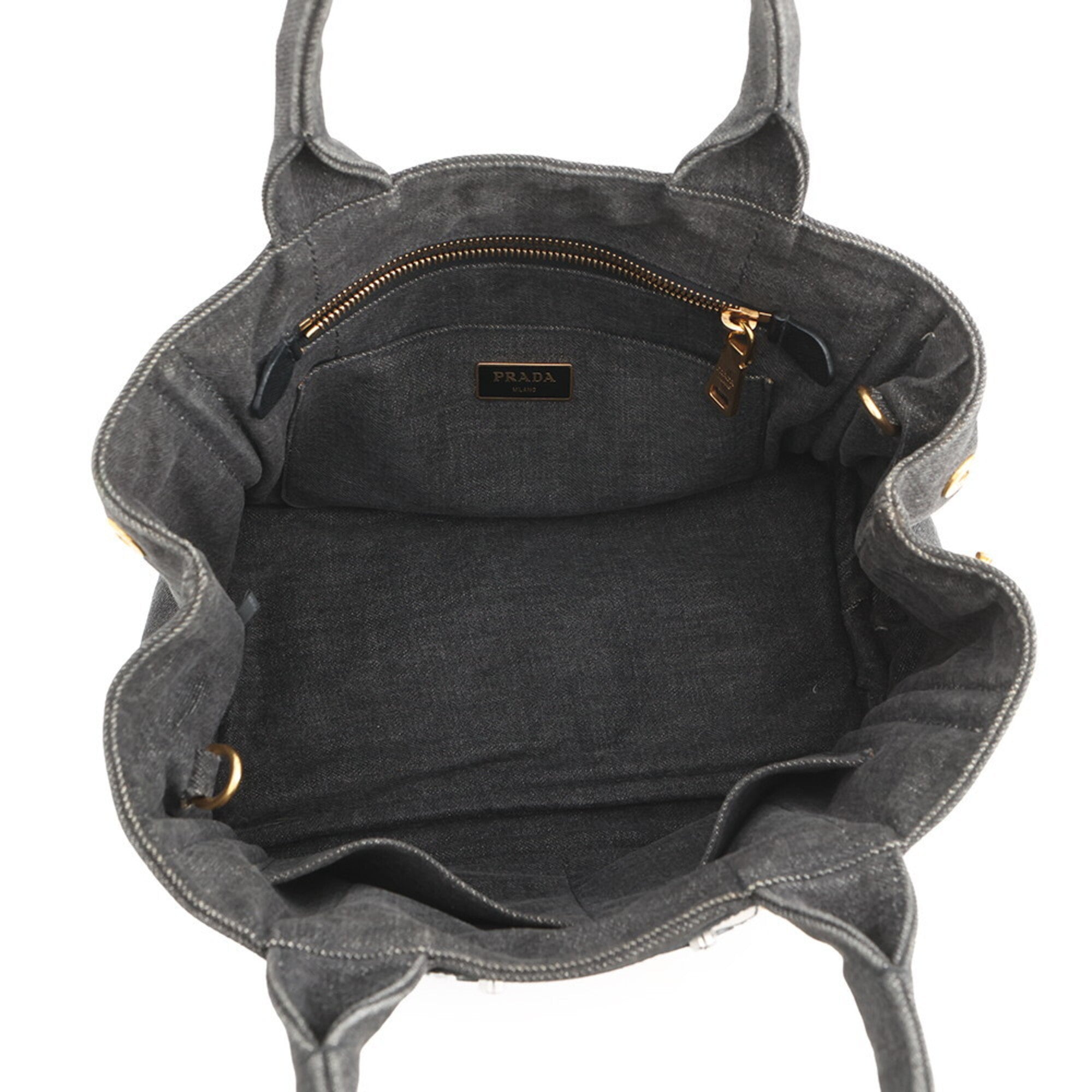 Prada Black Multi-Color Leather Denim Handbag Shoulder Bag Tote Bag (Pre-Owned)