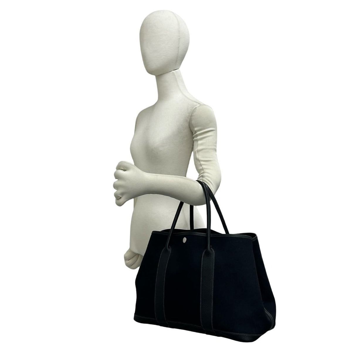 Hermes Black Toile Officier Negonda Leather Handbag Tote Bag (Pre-Owned)