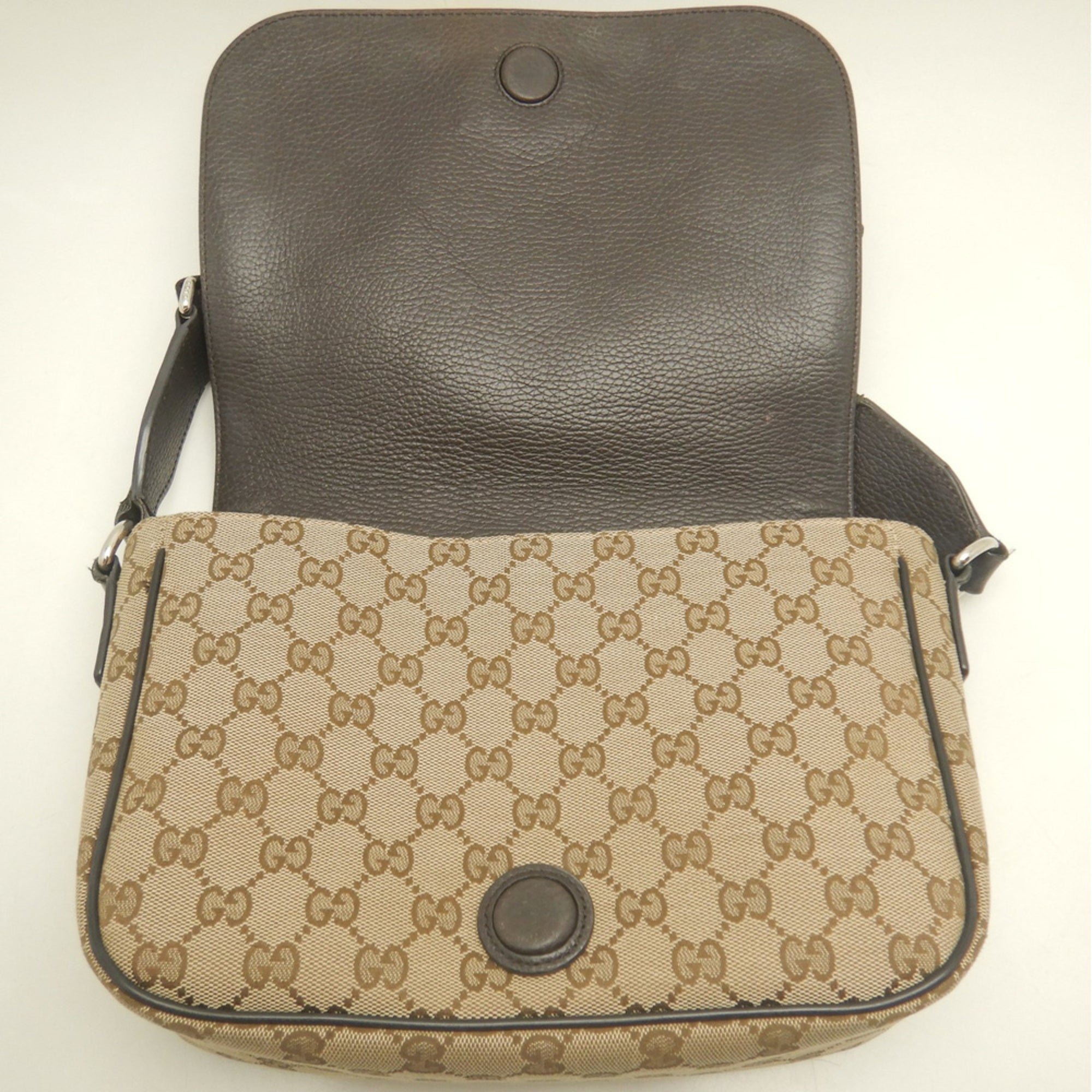 Gucci Beige Gg Canvas Leather Shoulder Bag (Pre-Owned)