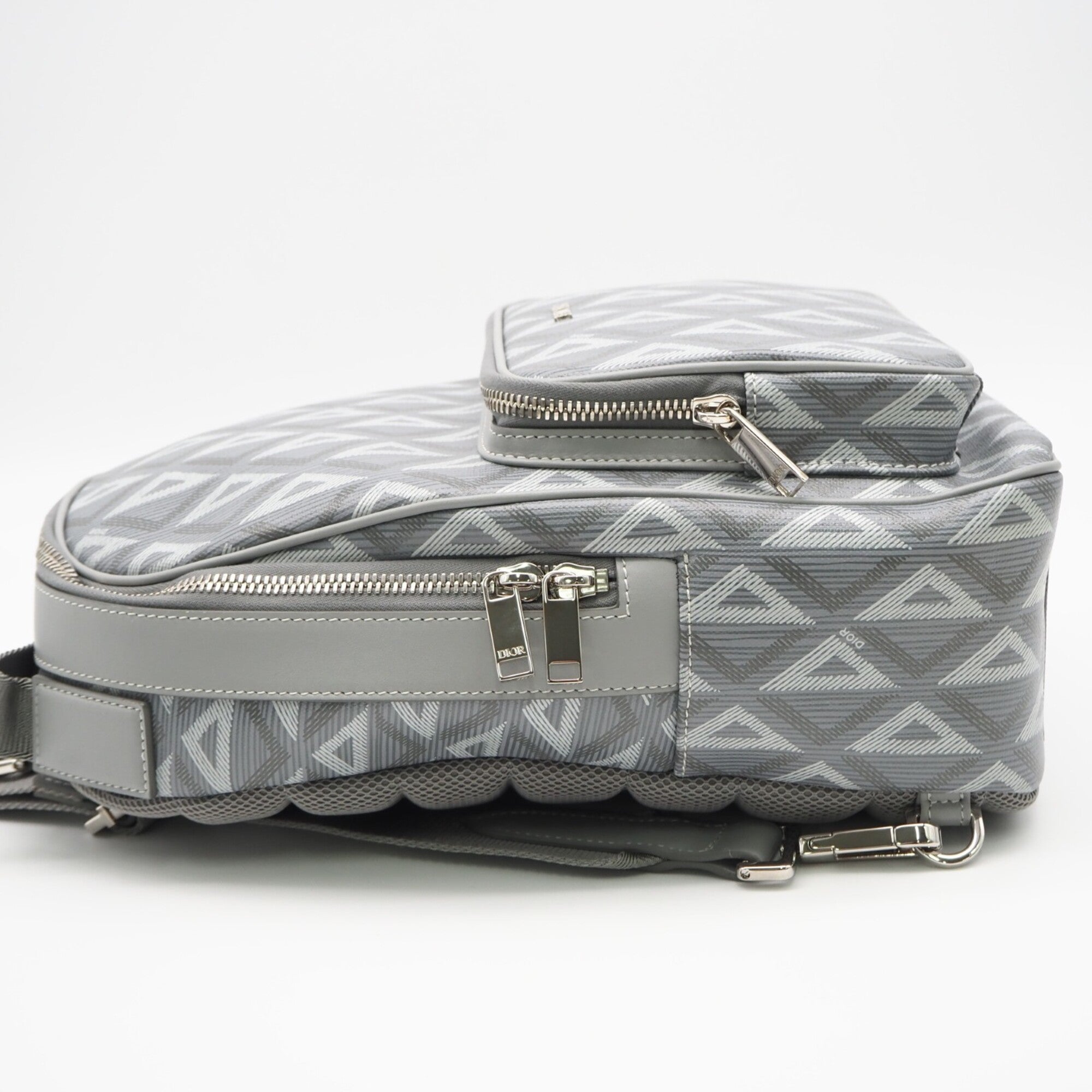 Christian Dior Gray Coated Canvas Leather Sling Bag (Pre-Owned)