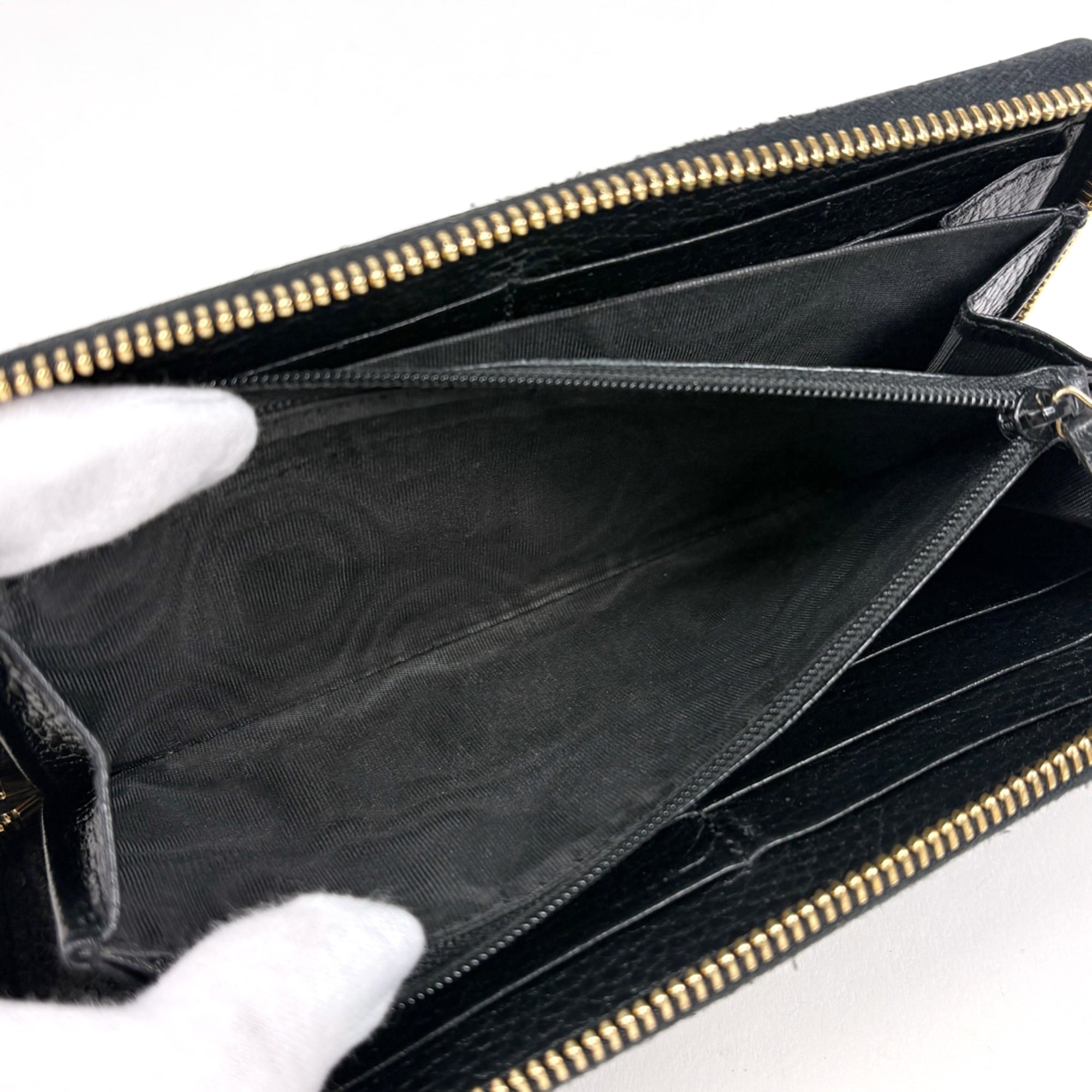 Gucci Beige Black Coated Canvas Leather Long Wallet (Bi-Fold) (Pre-Owned)